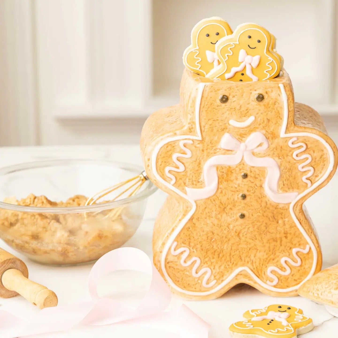 PINK BOW GINGERBREAD COOKIE JAR
