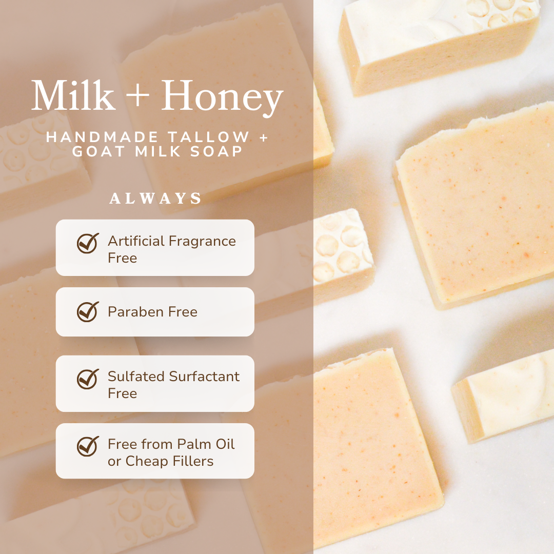 Milk + Honey Fragrance Free Handmade Tallow and Goat Milk Soap Bar - The Peony Haus
