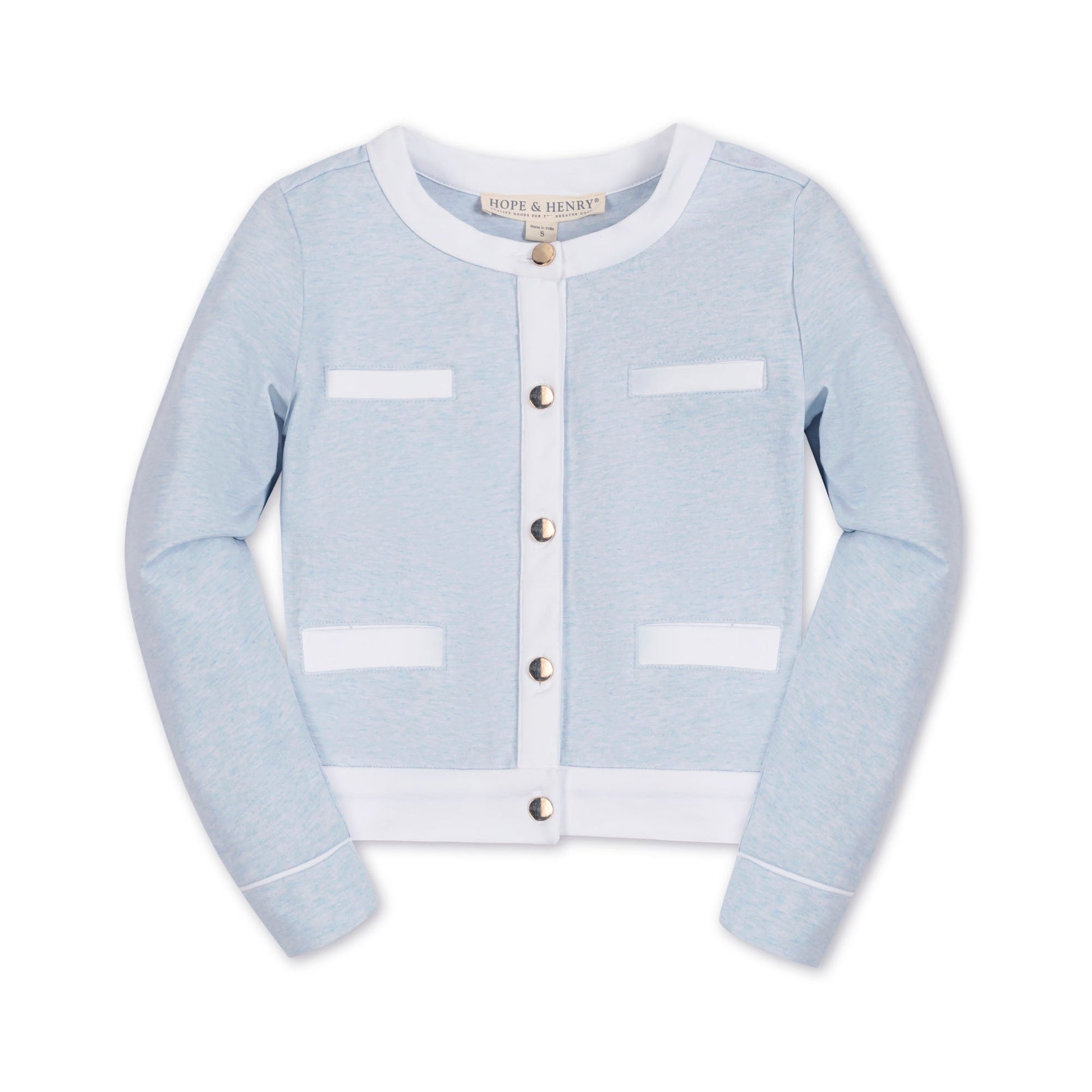 Organic French Terry Contrast Trim Cardigan - 95% Organic Cotton
