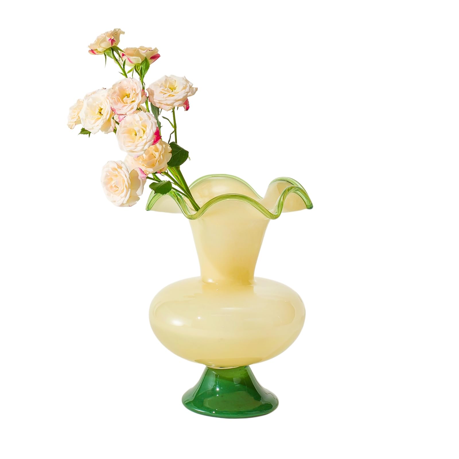 Verdant Bloom Hand-Blown Glass Flower Vase Décor - 11"