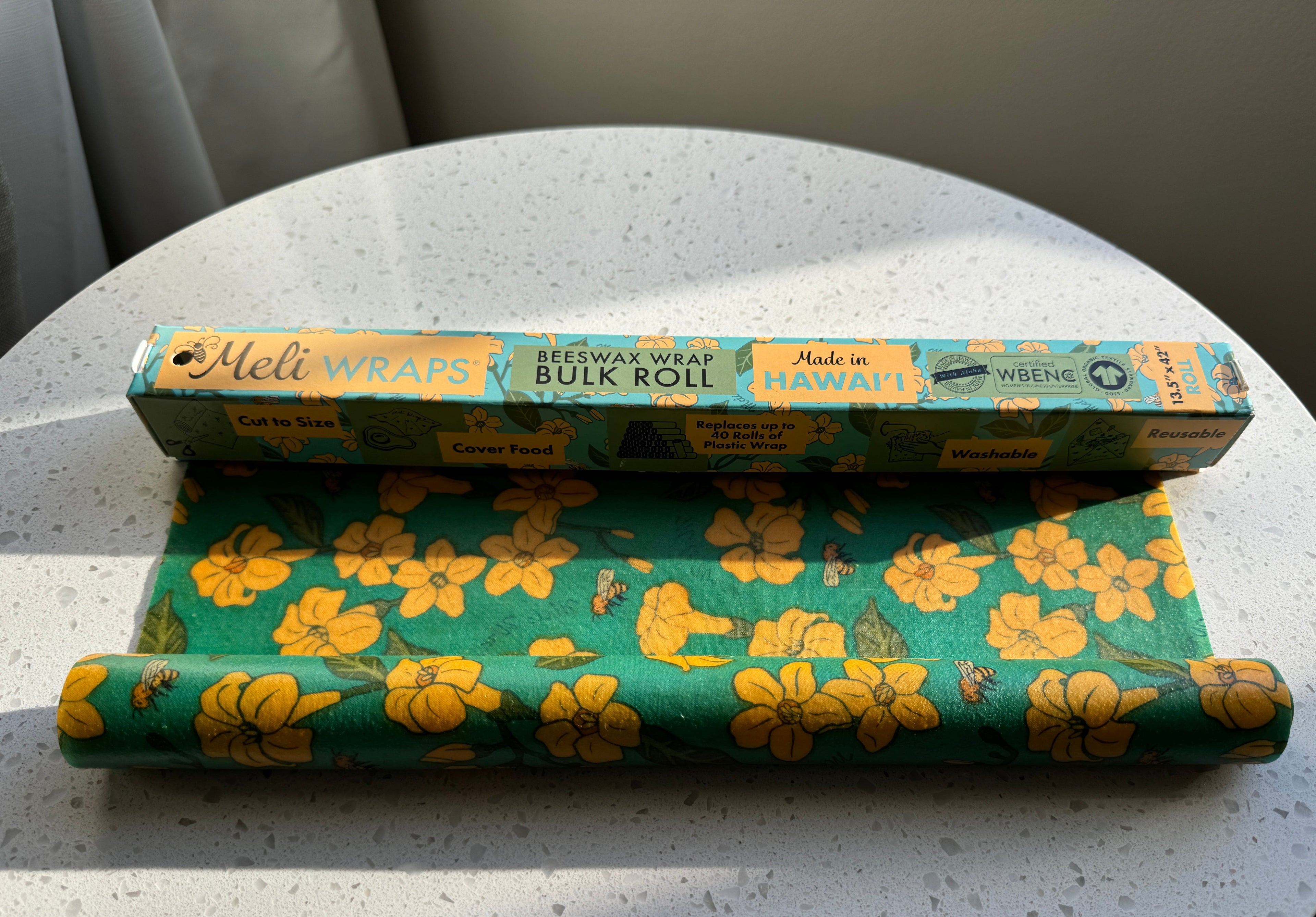 Beeswax Wrap Bulk Roll - Puakenikeni & Bee Print - The Peony Haus