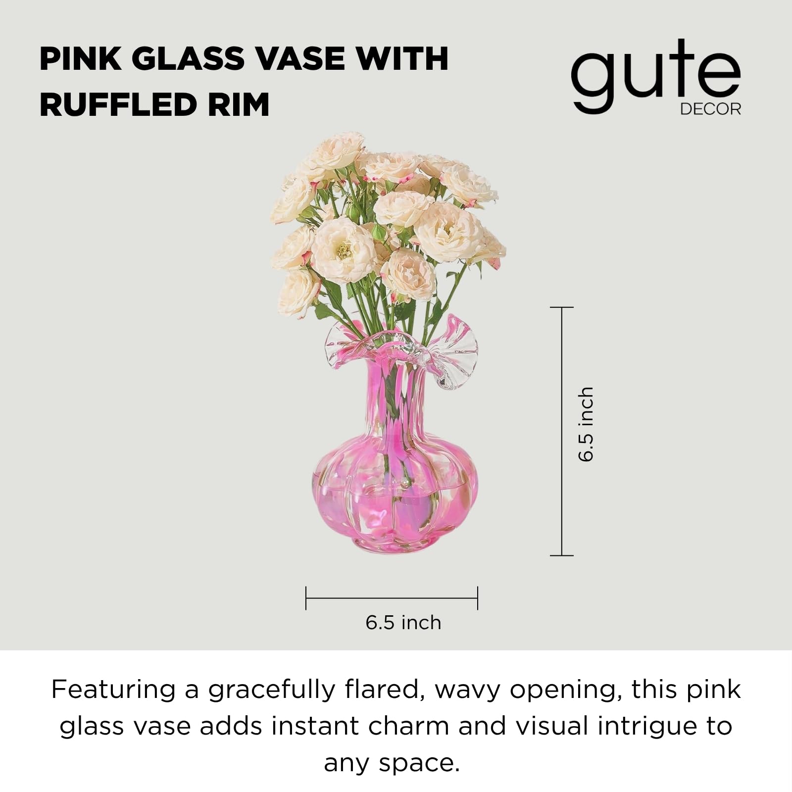 Blush Petal Small Hand‑Blown Glass Flower Vase Décor  – 7″