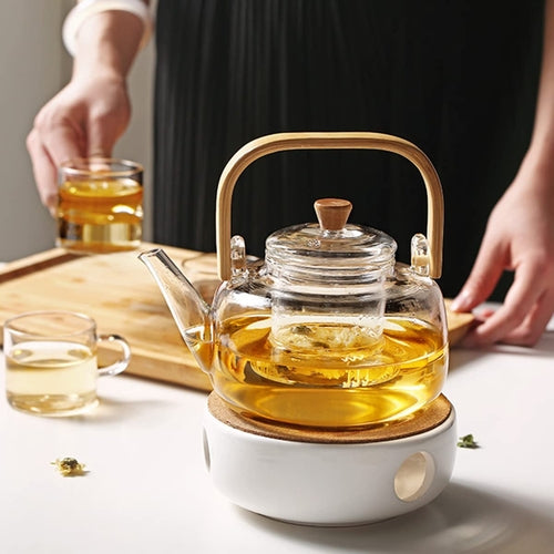 Bamboo & Borisil Glass Tea Kettle with Infuser - The Peony Haus