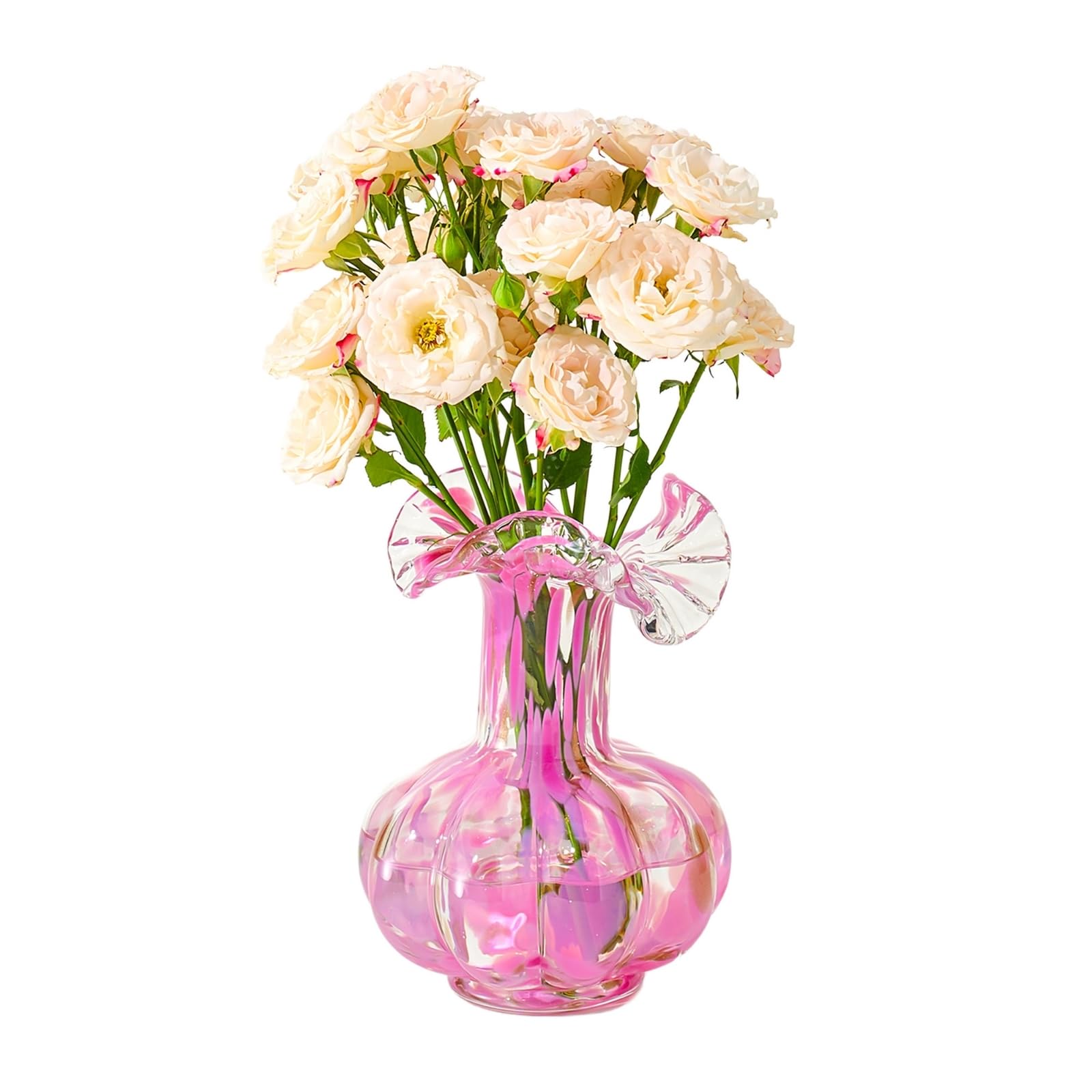 Blush Petal Small Hand‑Blown Glass Flower Vase Décor – 7″