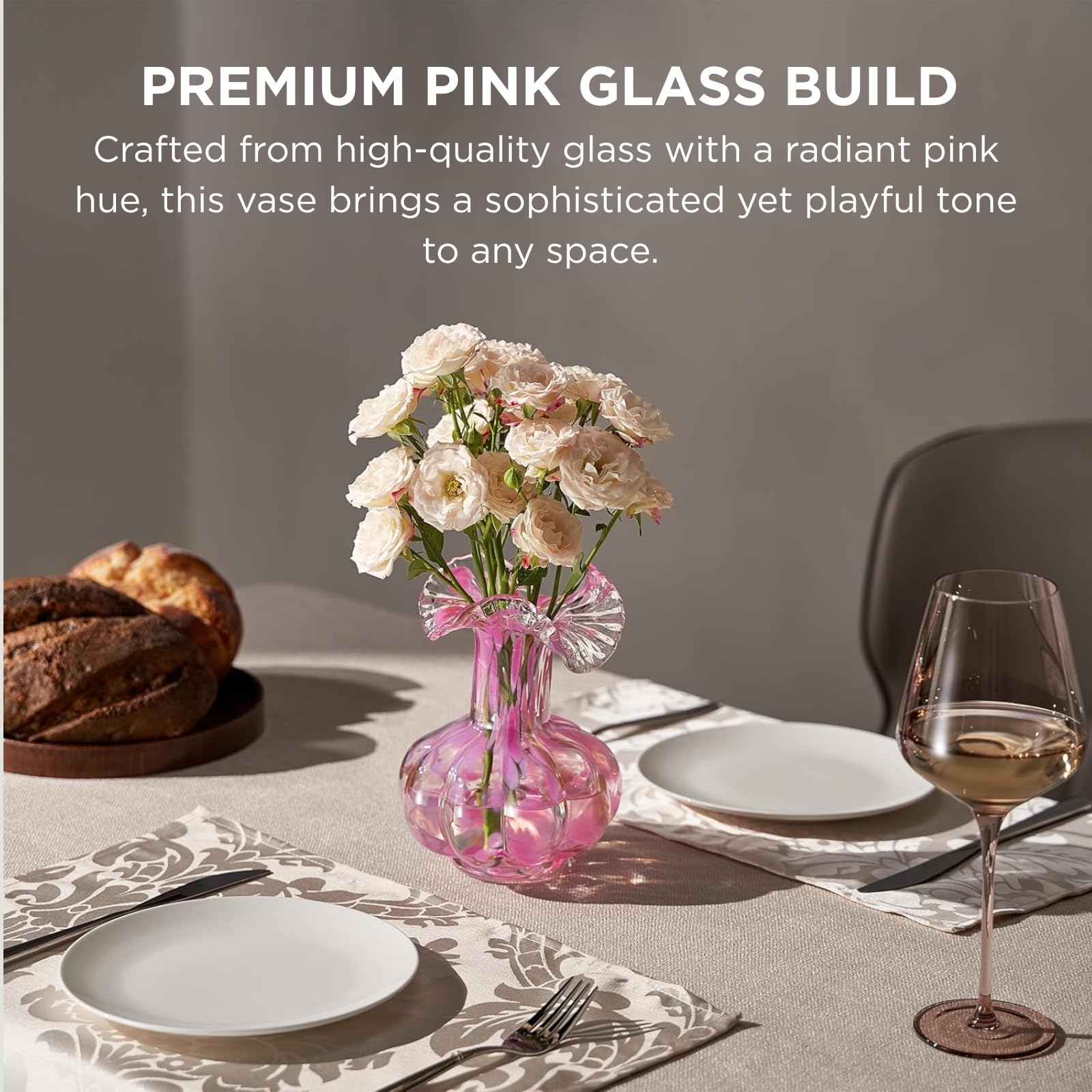 Blush Petal Small Hand‑Blown Glass Flower Vase Décor  – 7″