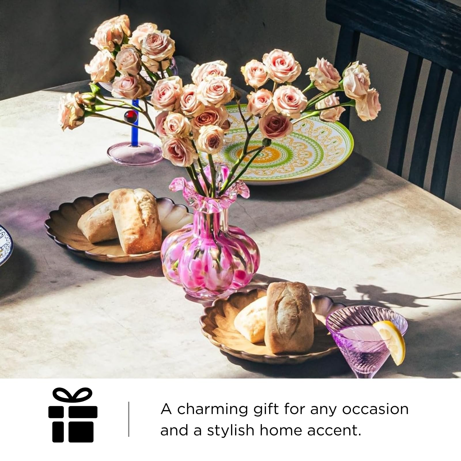 Blush Petal Small Hand‑Blown Glass Flower Vase Décor  – 7″