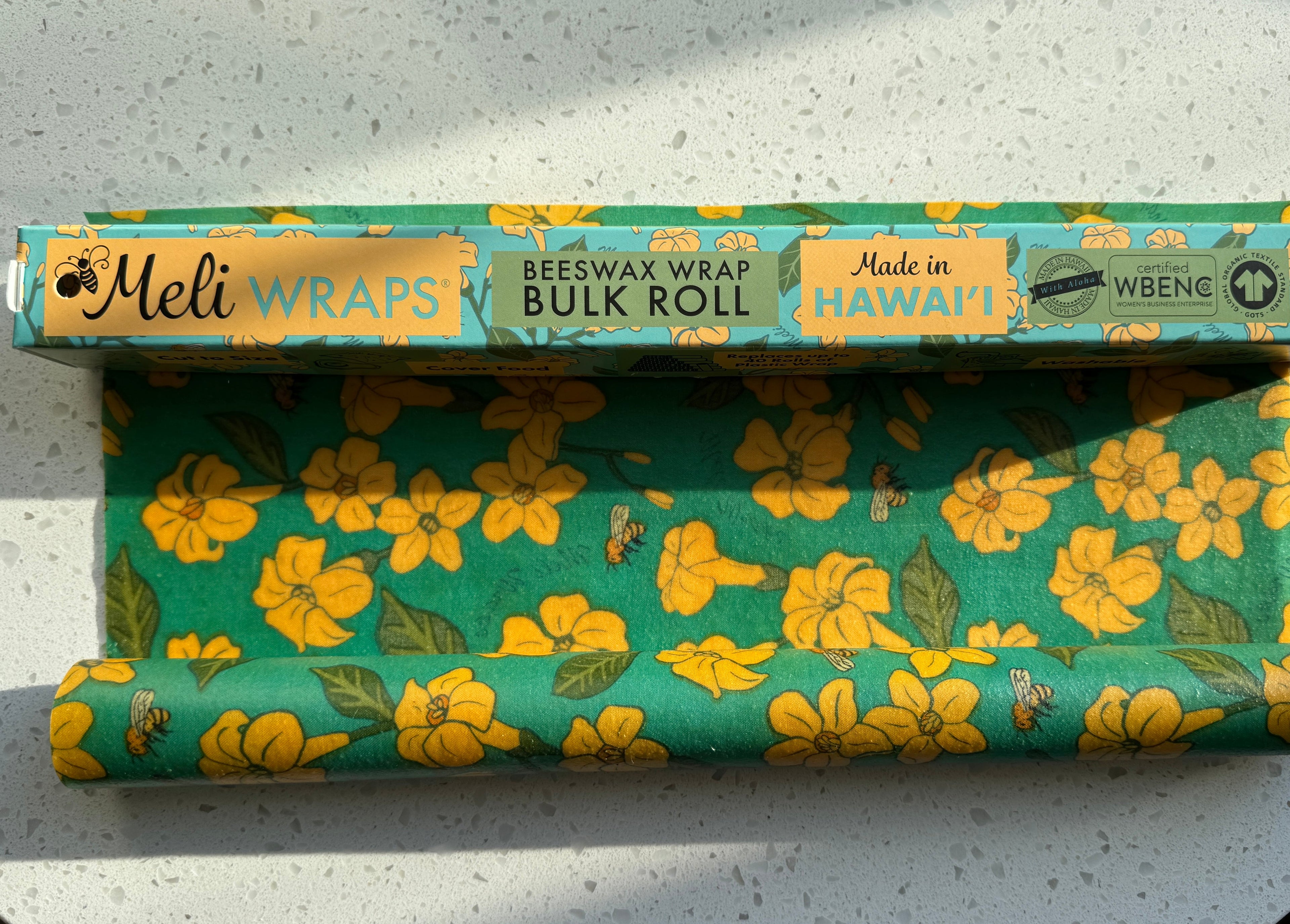Beeswax Wrap Bulk Roll - Puakenikeni & Bee Print - The Peony Haus