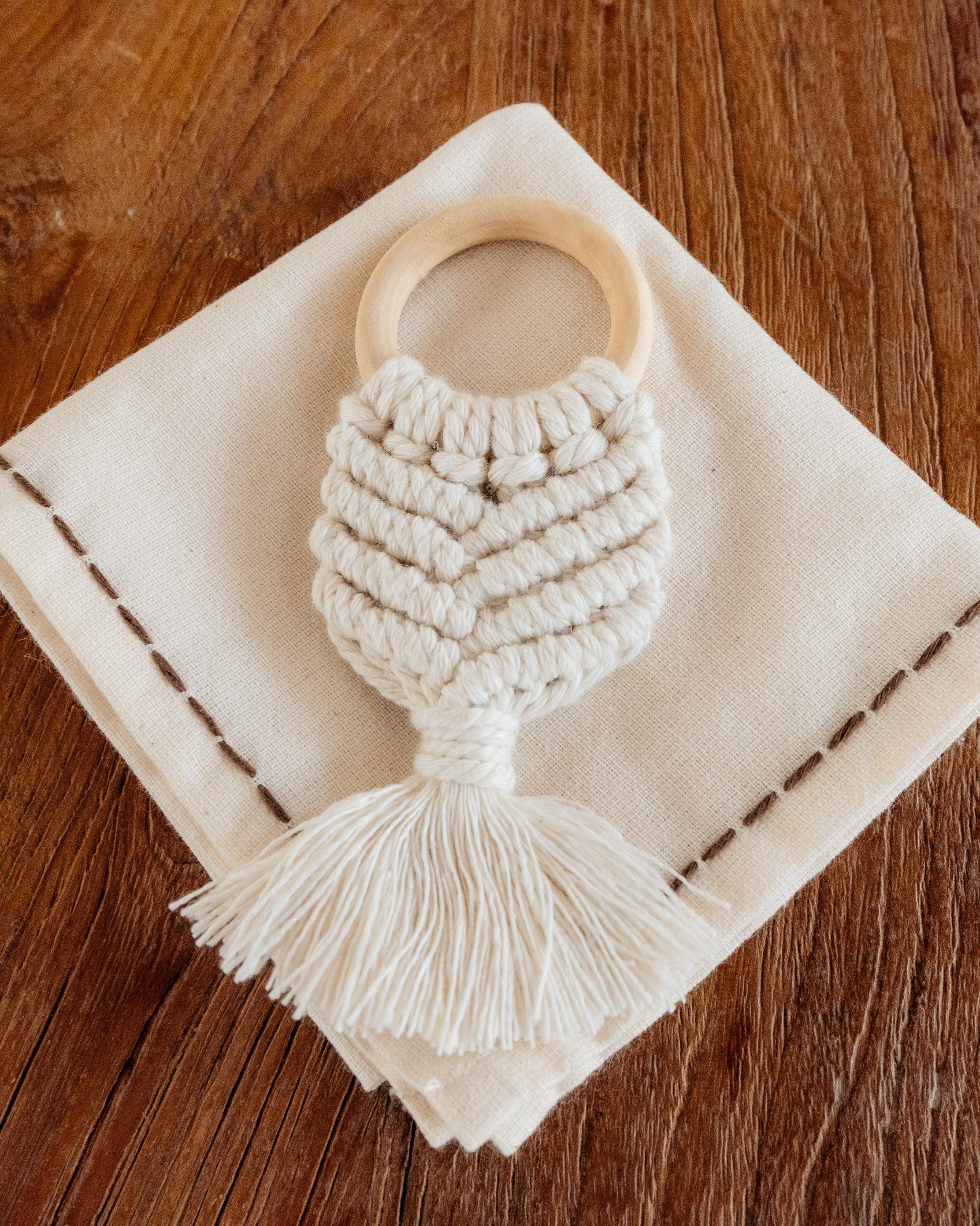 Cotton Macrame Napkins and Rings Set of 6