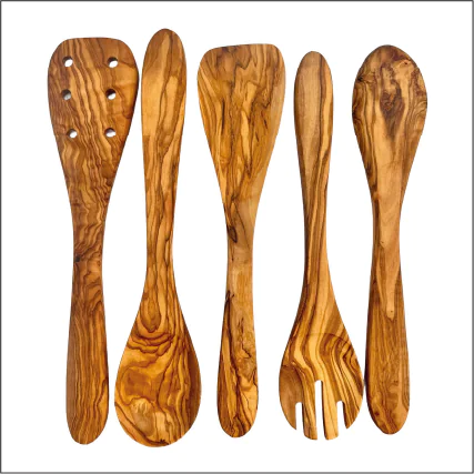 Olive Wood Kitchen Servers Set -5 pcs - The Peony Haus