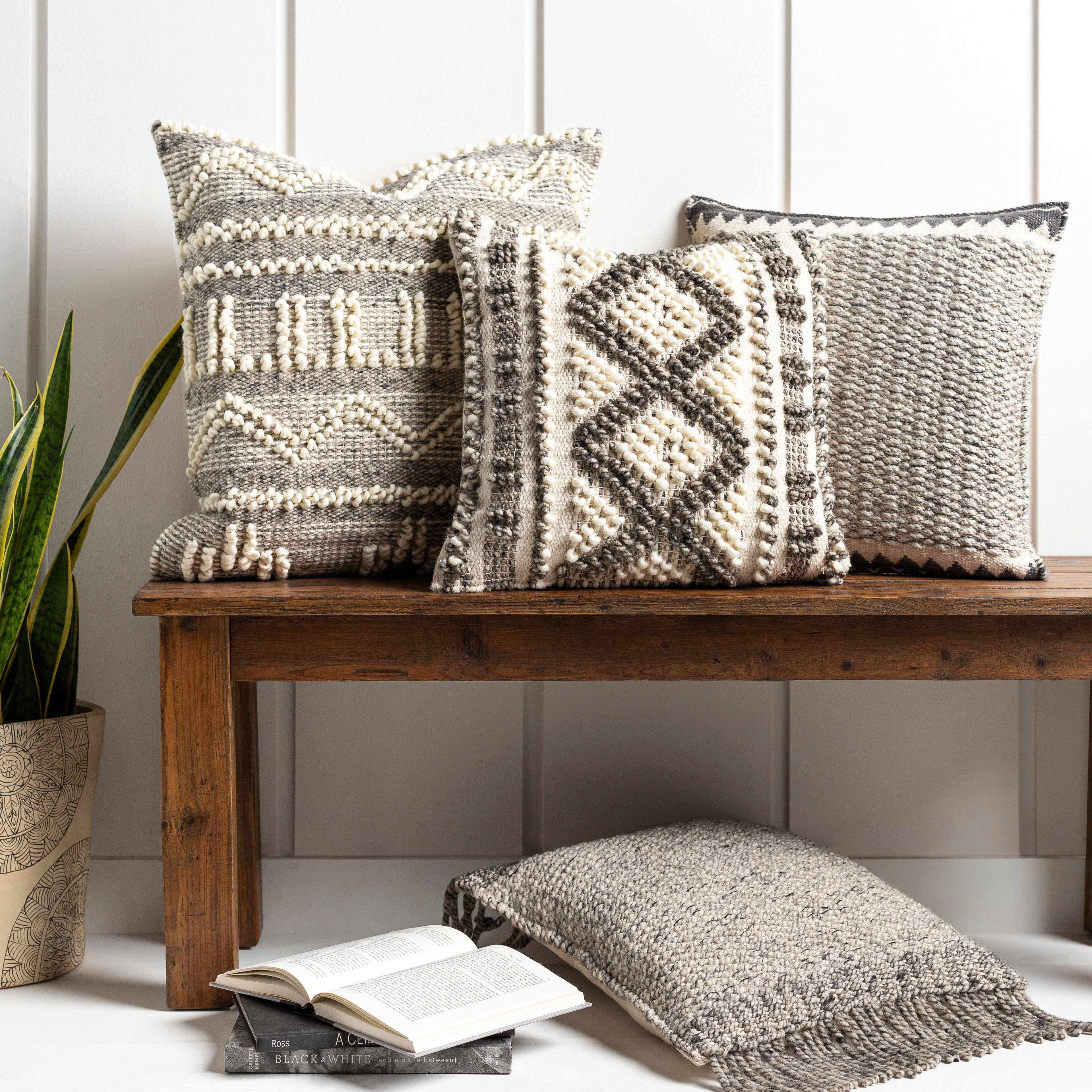 Sagamore Cream Trellis Wool&Cotton Throw Pillow - The Peony Haus