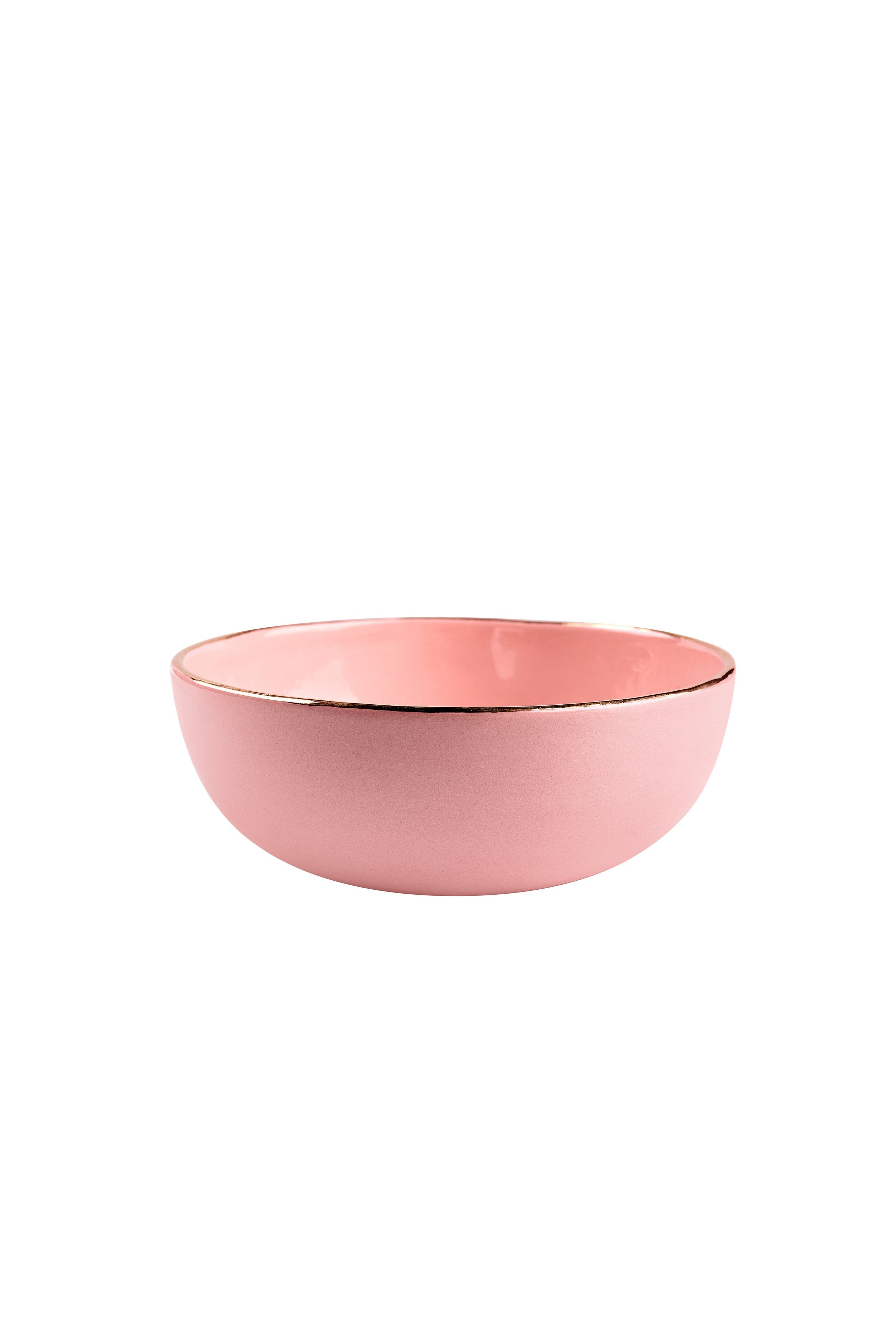 Handmade Porcelain Salad Serving Bowl with Gold Rim. Powder Pink - The Peony Haus