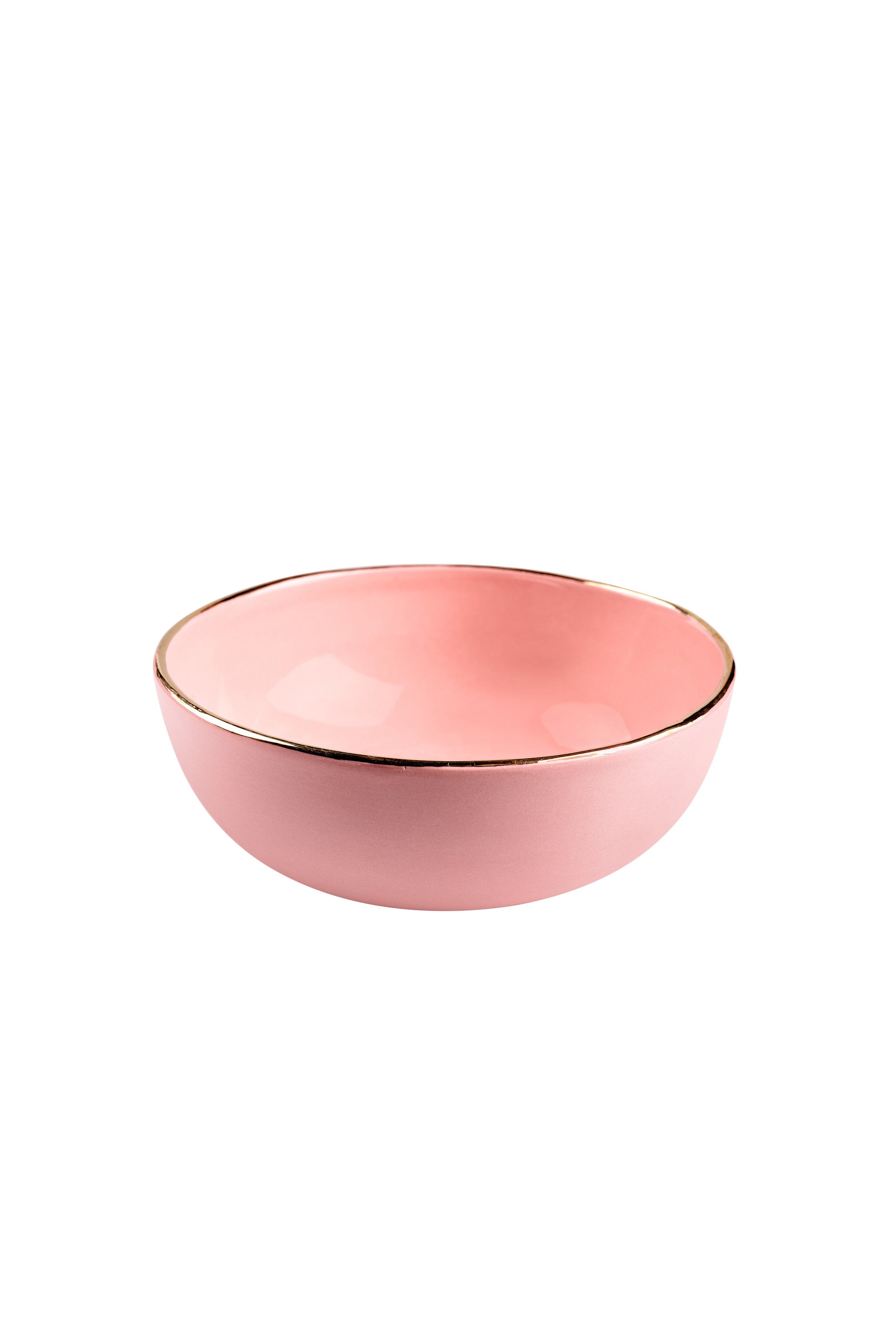 Handmade Porcelain Salad Serving Bowl with Gold Rim. Powder Pink - The Peony Haus