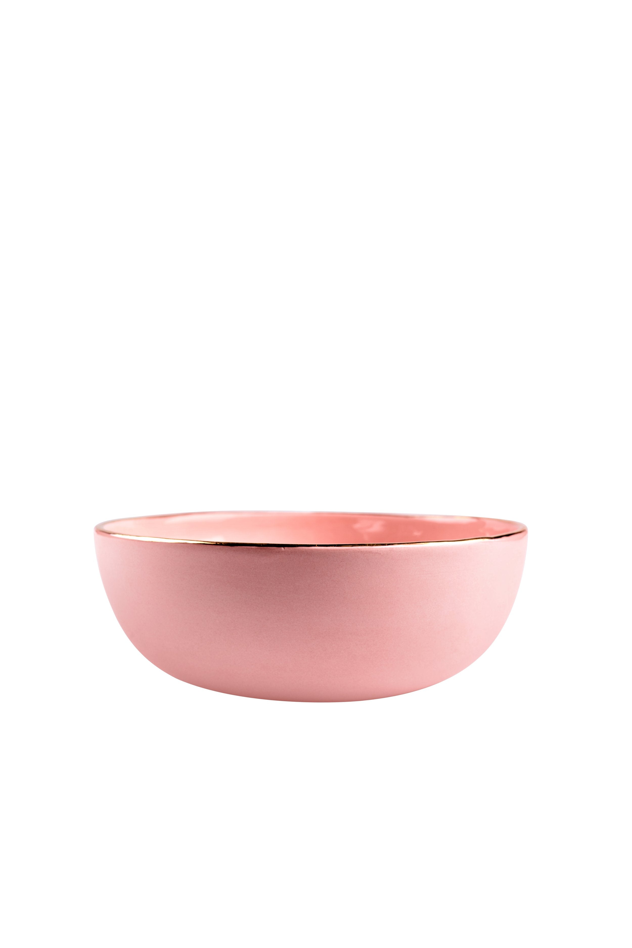 Handmade Porcelain Salad Serving Bowl with Gold Rim. Powder Pink - The Peony Haus