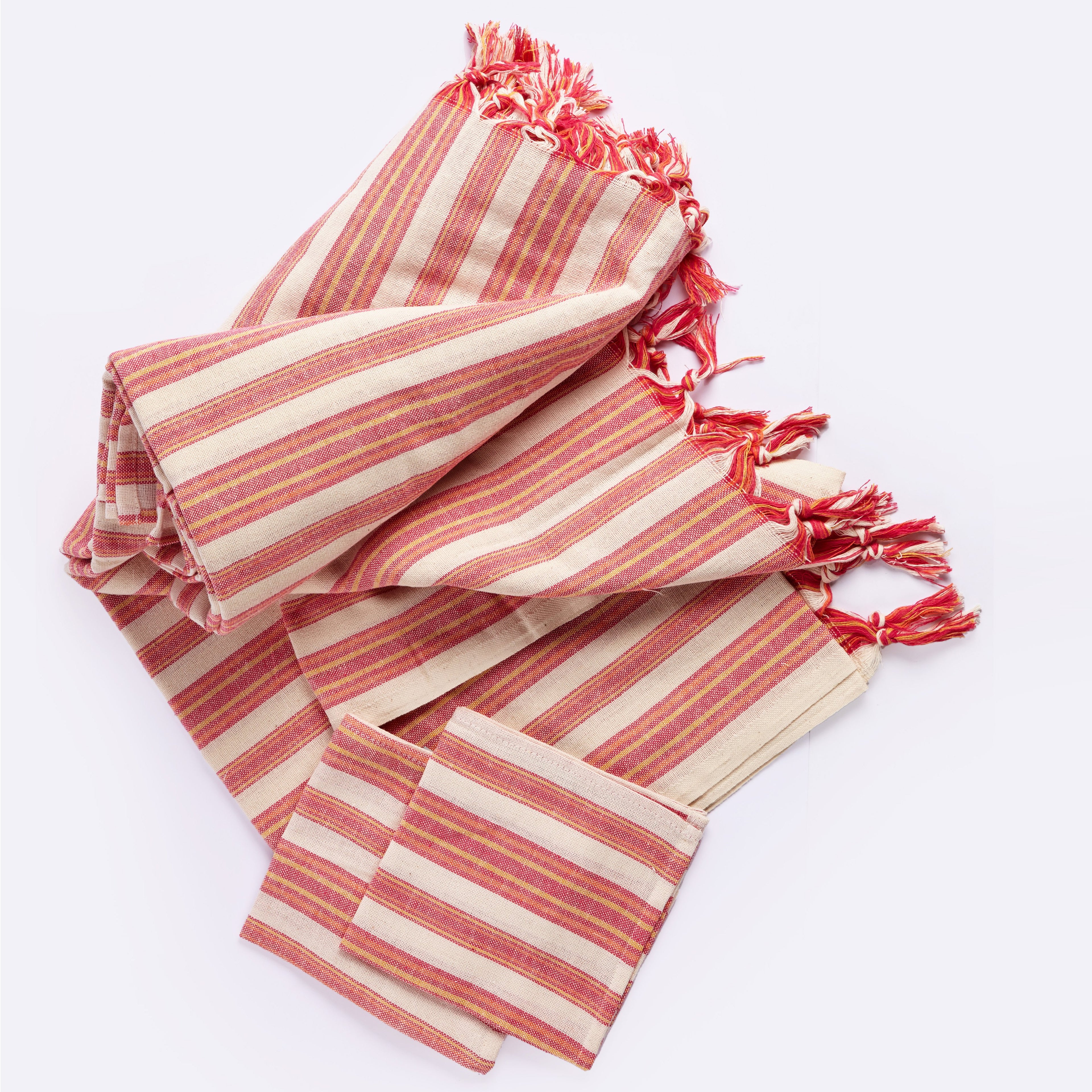 Andana Striped Tablecloth Set - Magenta - The Peony Haus