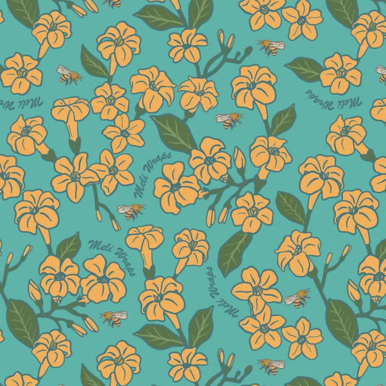 Beeswax Wrap Bulk Roll - Puakenikeni & Bee Print - The Peony Haus