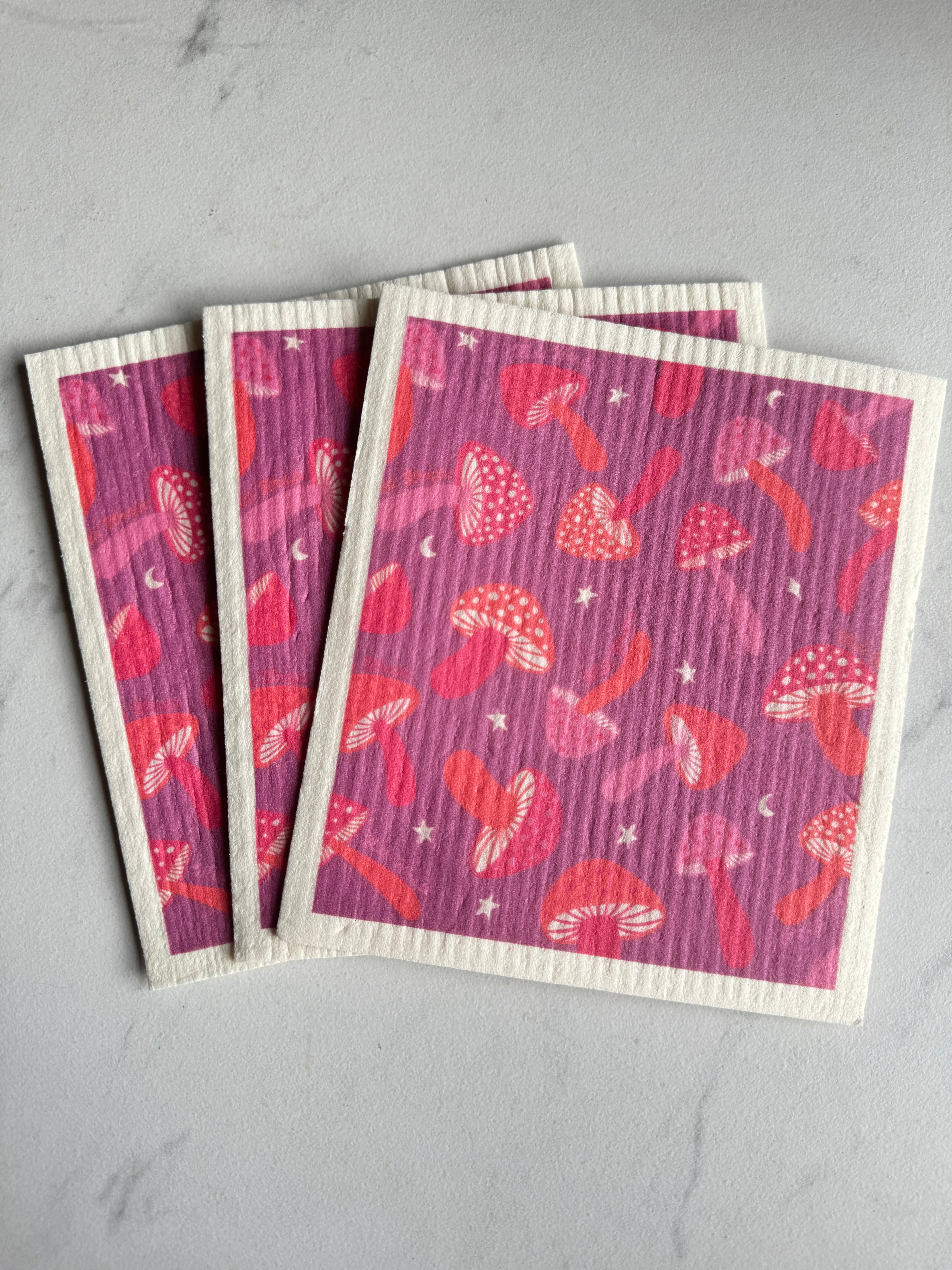 Purple Mushroom Swedish Dish Cloth Set of 3 - The Peony Haus
