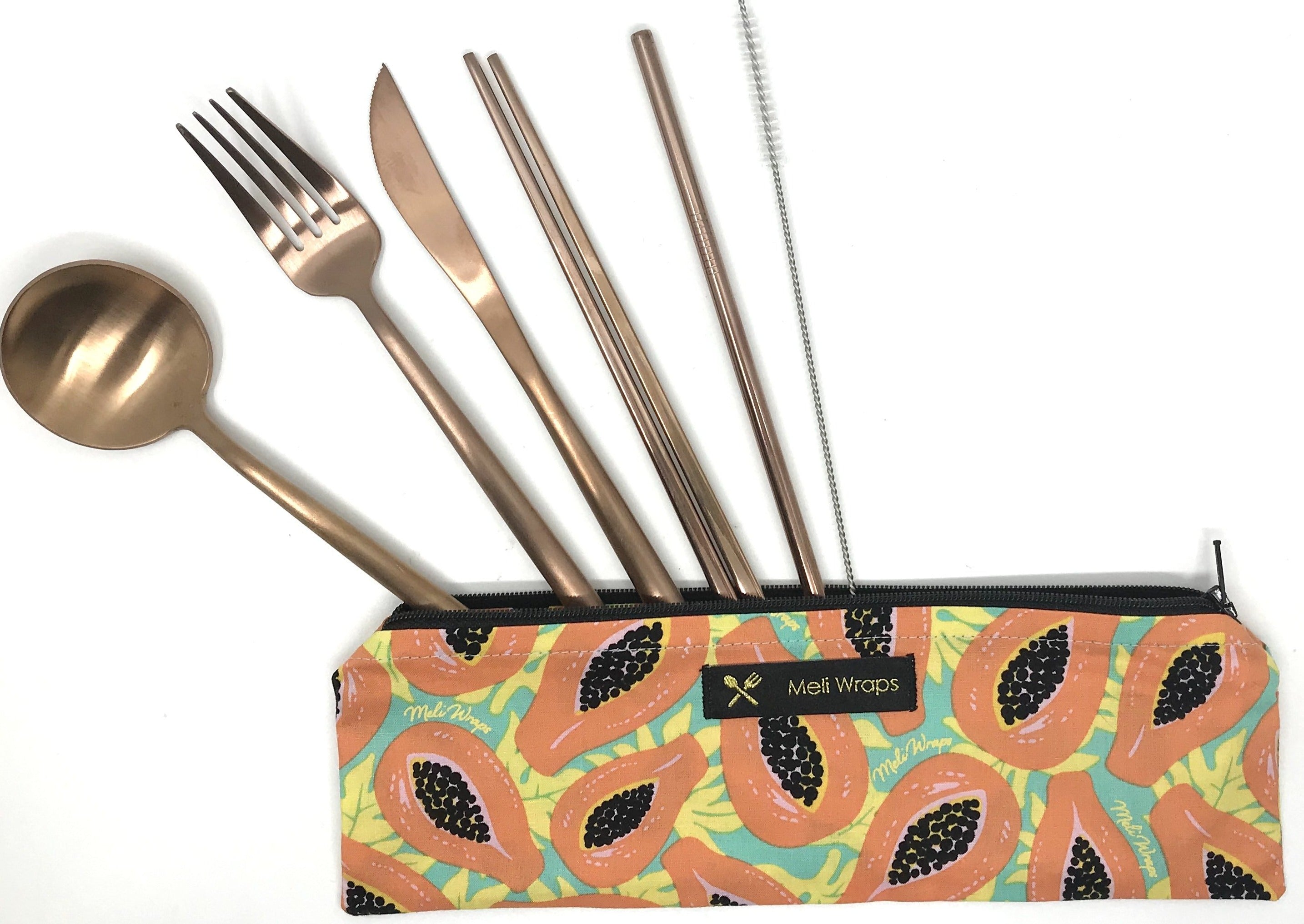 Meli Wraps Reusable Cutlery Set- Tropical Papaya - The Peony Haus