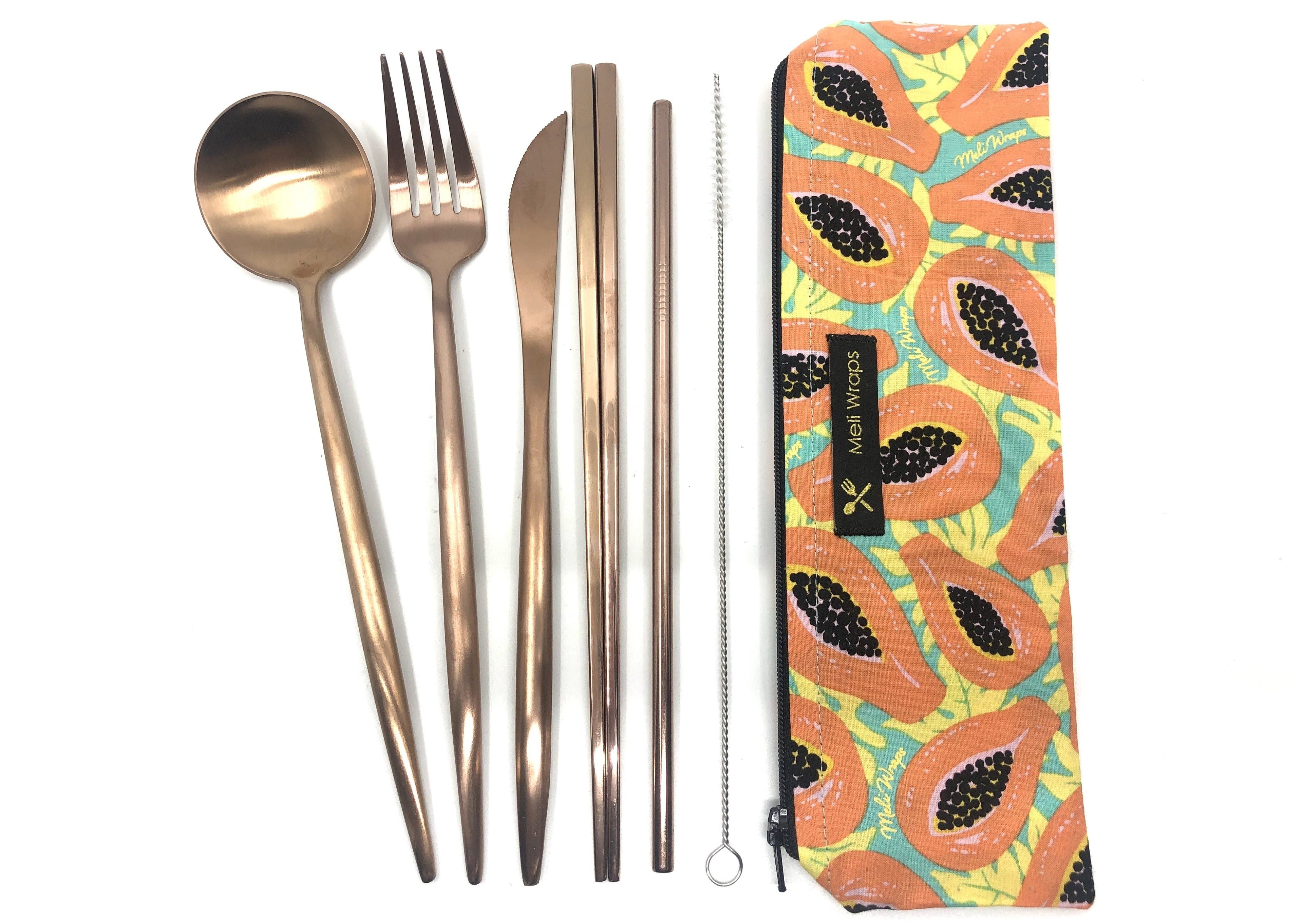 Meli Wraps Reusable Cutlery Set- Tropical Papaya - The Peony Haus