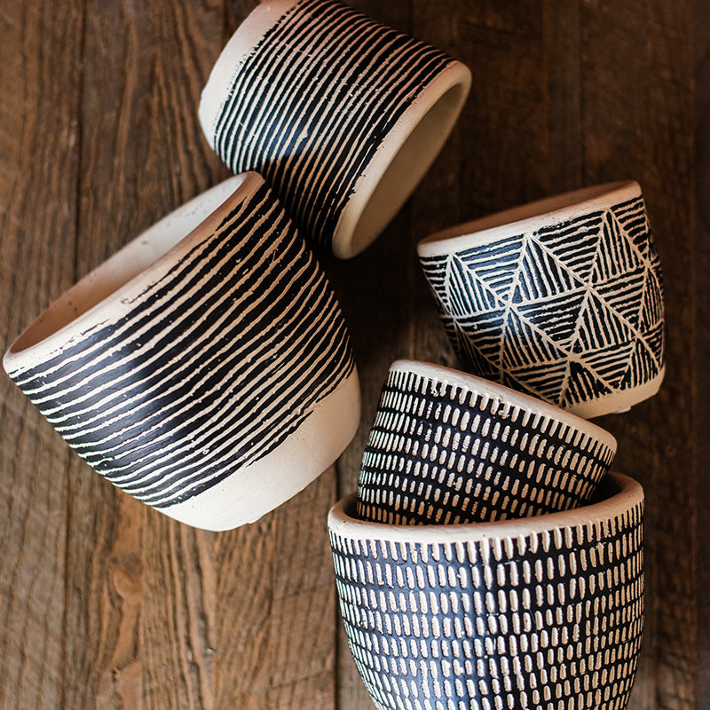 Geometric Art Concrete Flower Pot - The Peony Haus