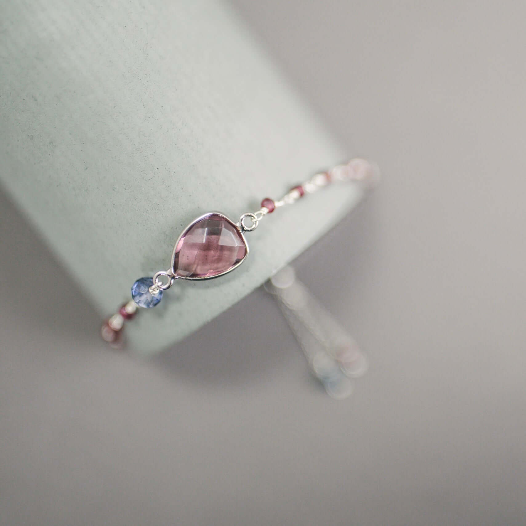 Rhodolite Garnet Adjustable Silver Gemstone Bracelet