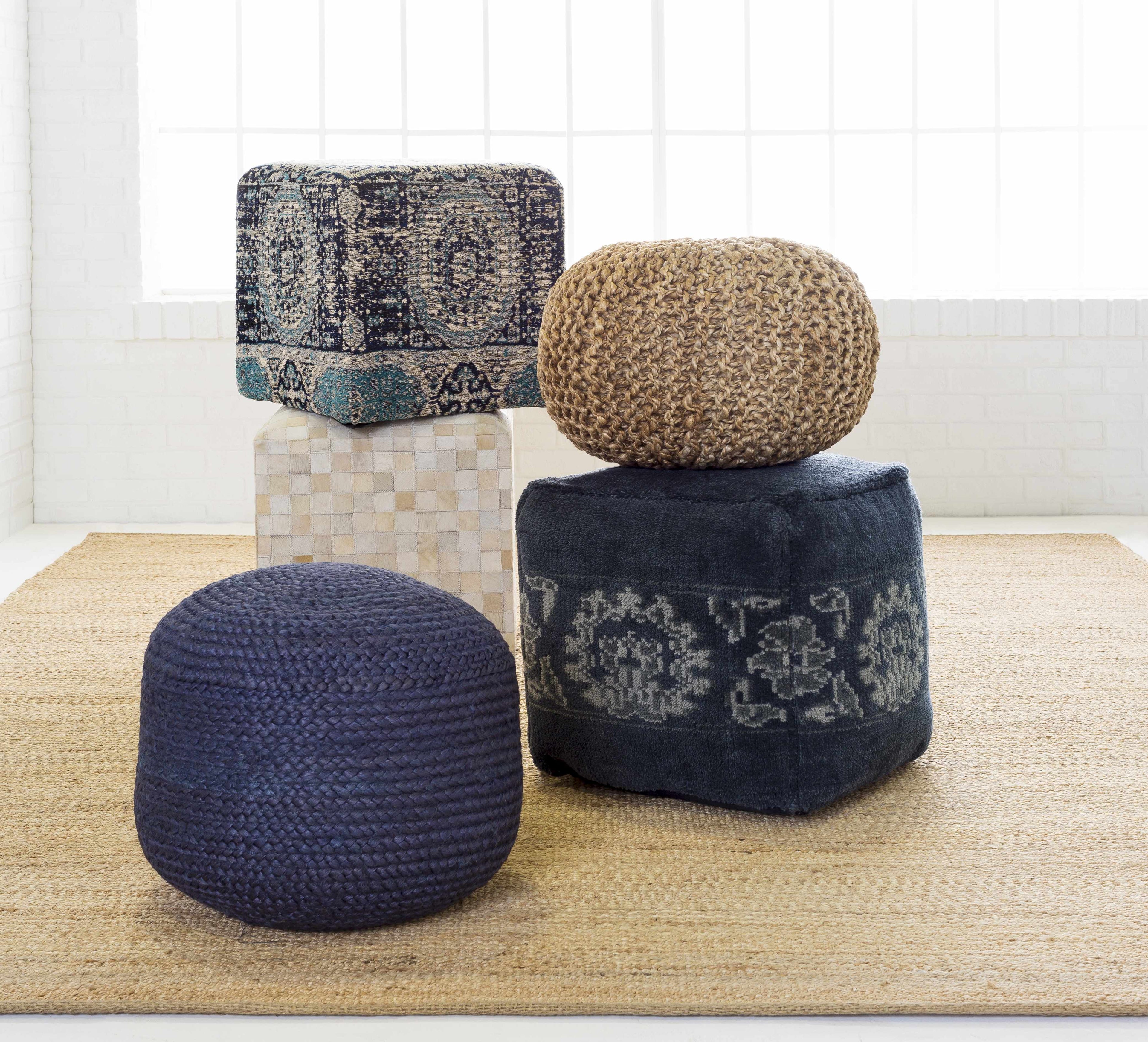 Gail Navy Jute Knitted Pouf - The Peony Haus