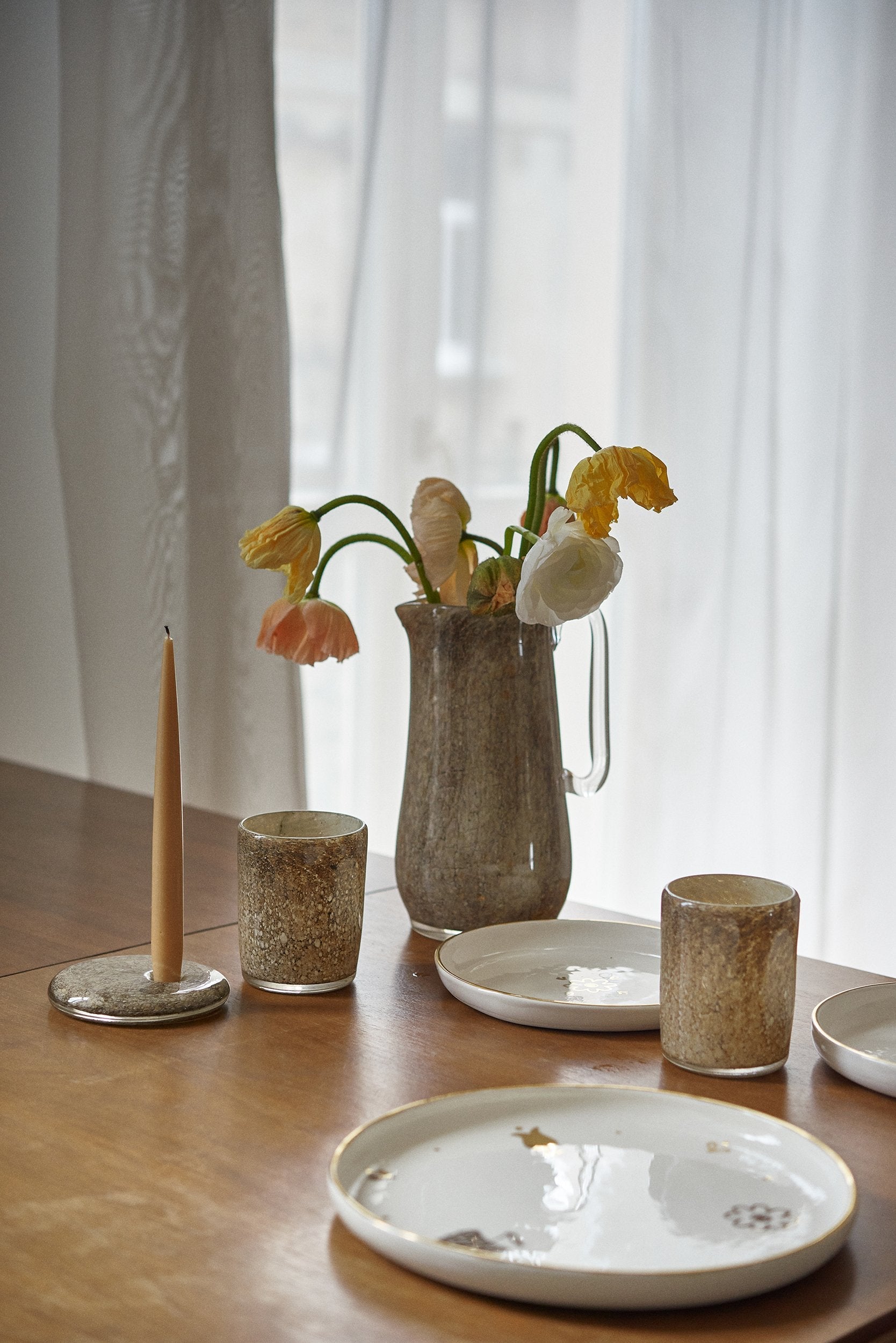 Hand Blown Glass Water Pitcher - The Peony Haus