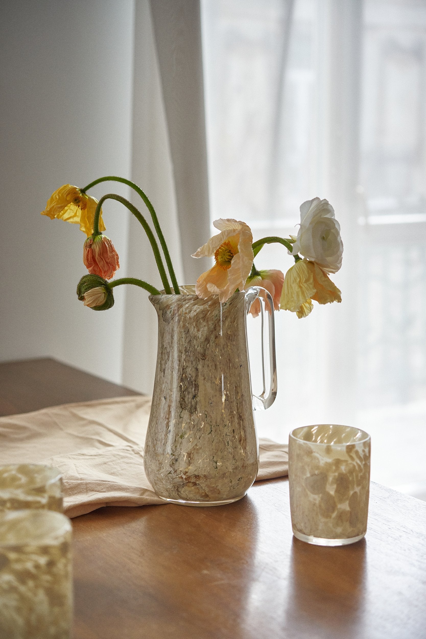 Hand Blown Glass Water Pitcher - The Peony Haus