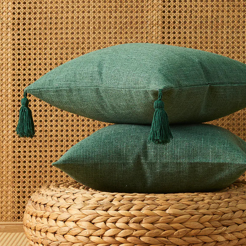 Japanese Cotton Linen Tassel Pillowcase - Square Cover - The Peony Haus