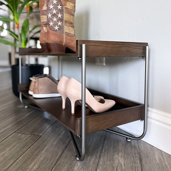 Modern Wood and Metal Shoe Rack - The Peony Haus