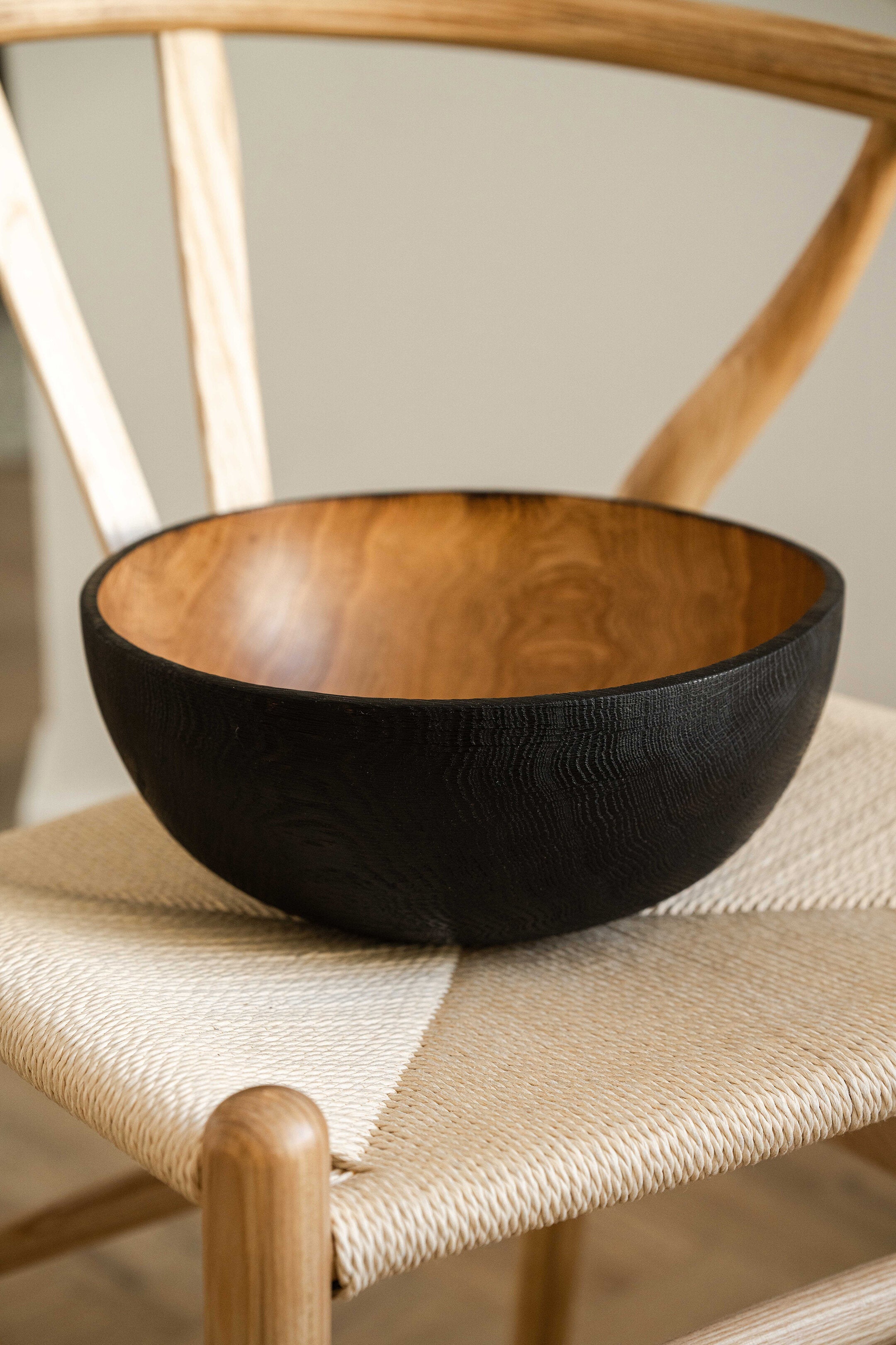 Hand Carved Large Half Charred Wooden Bowl