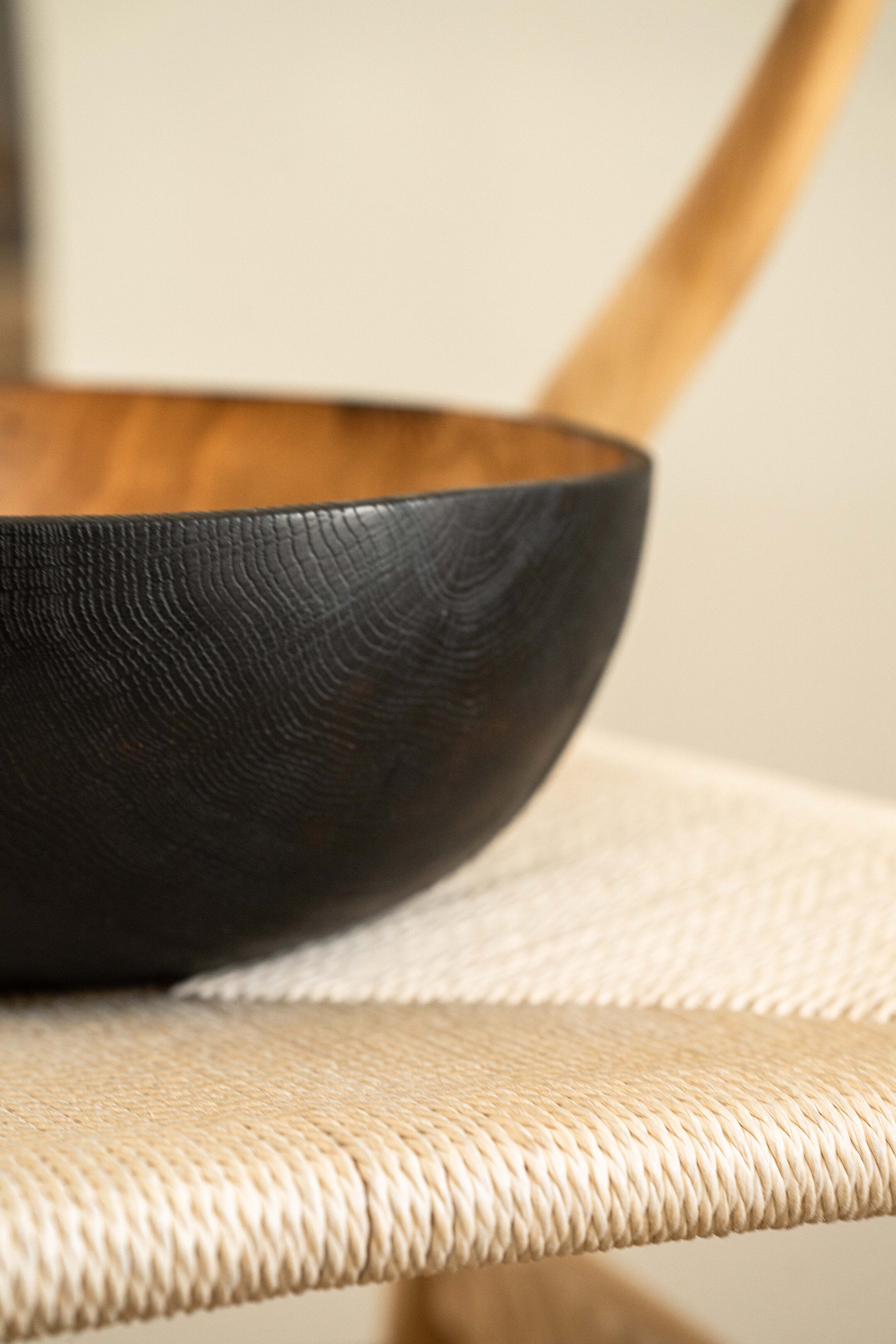 Hand Carved Large Half Charred Wooden Bowl
