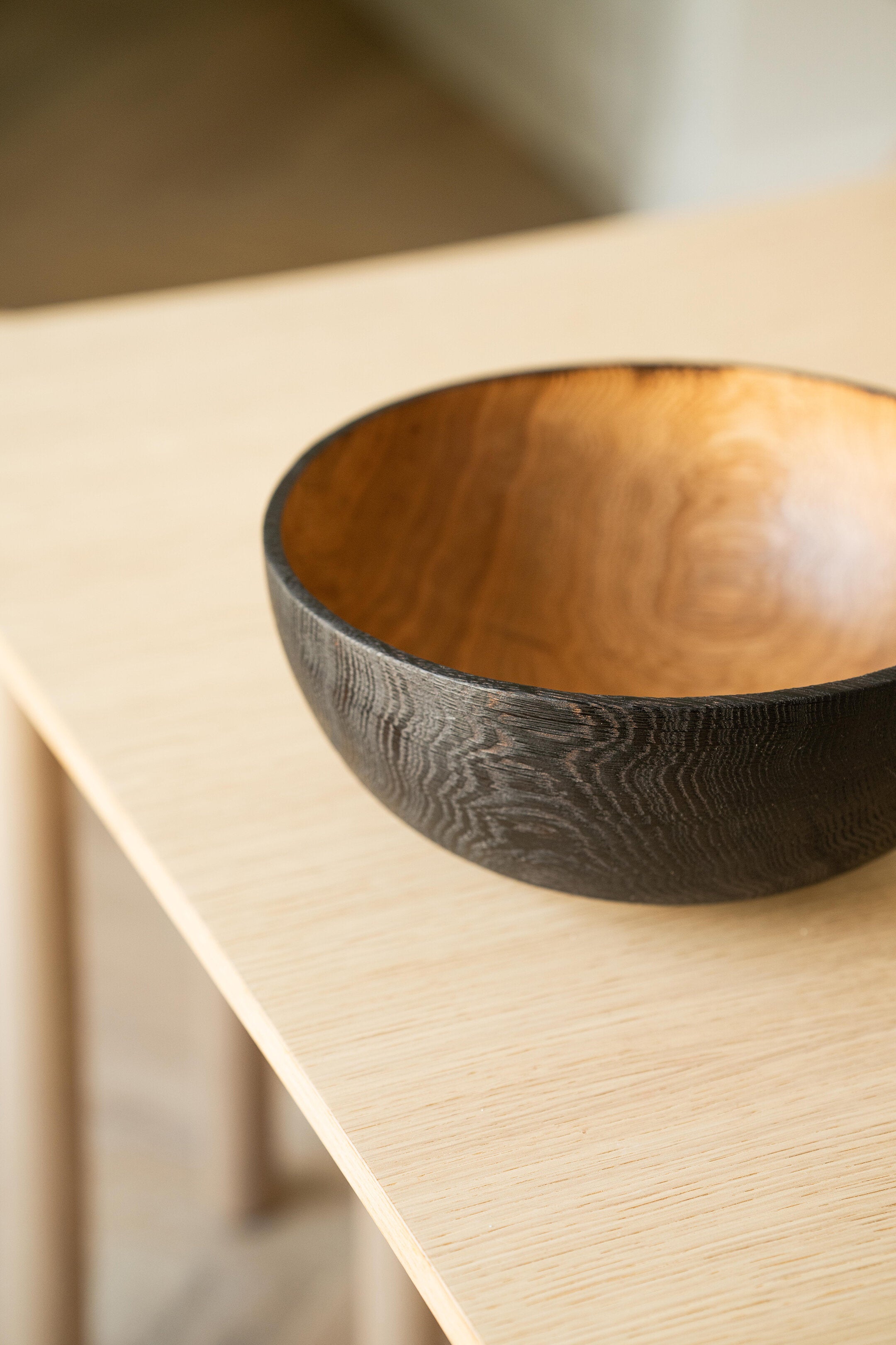Hand Carved Large Half Charred Wooden Bowl