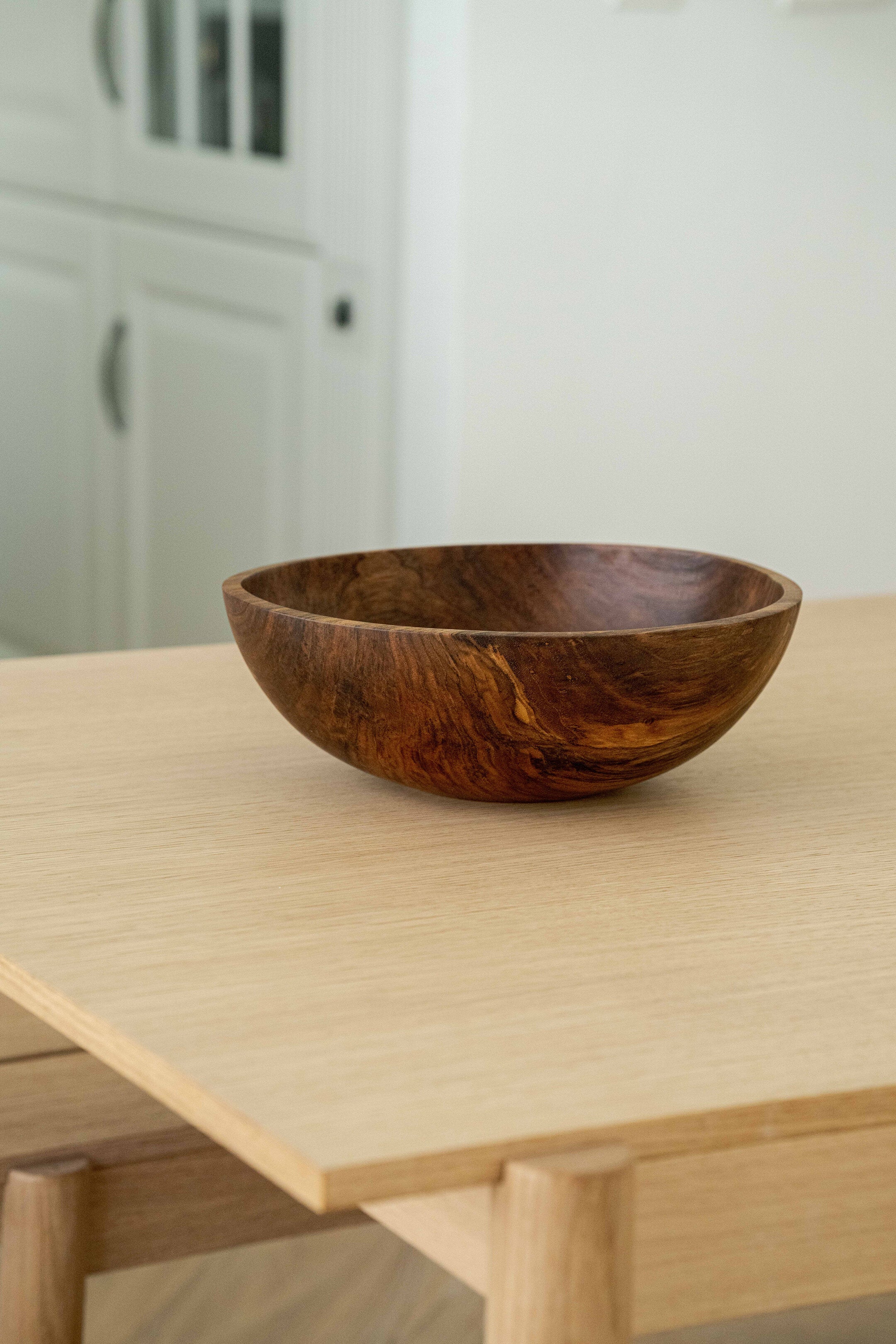 Hand-Carved Large Walnut Wood Bowl