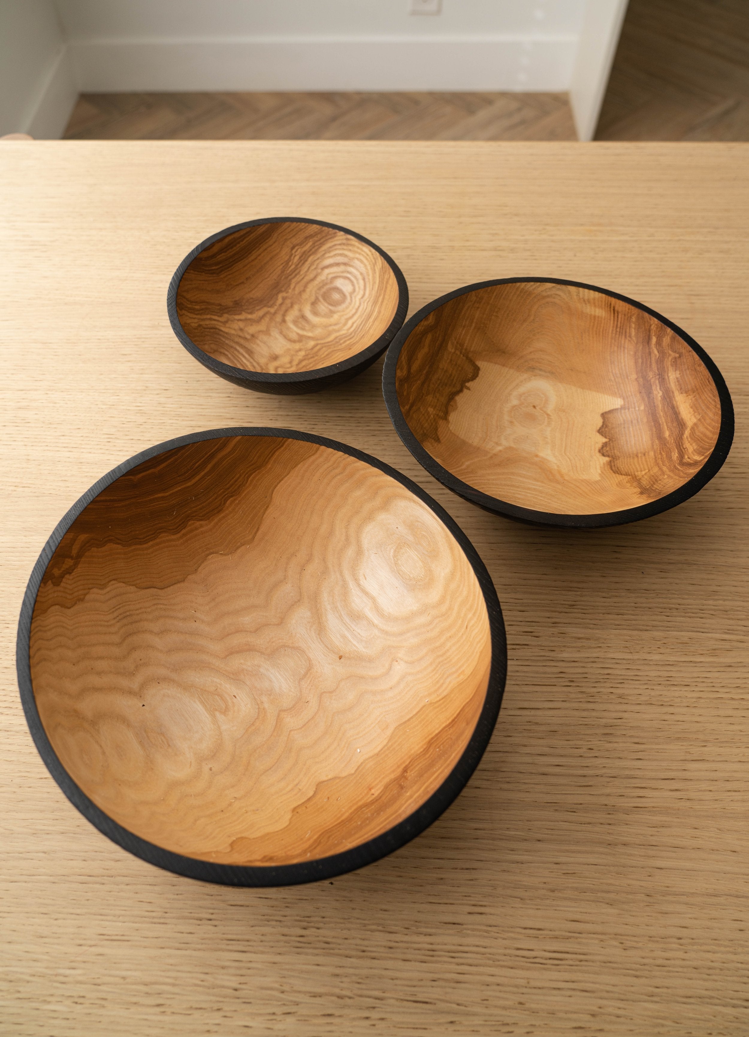 Half Charred Ashwood Nesting Bowl Set