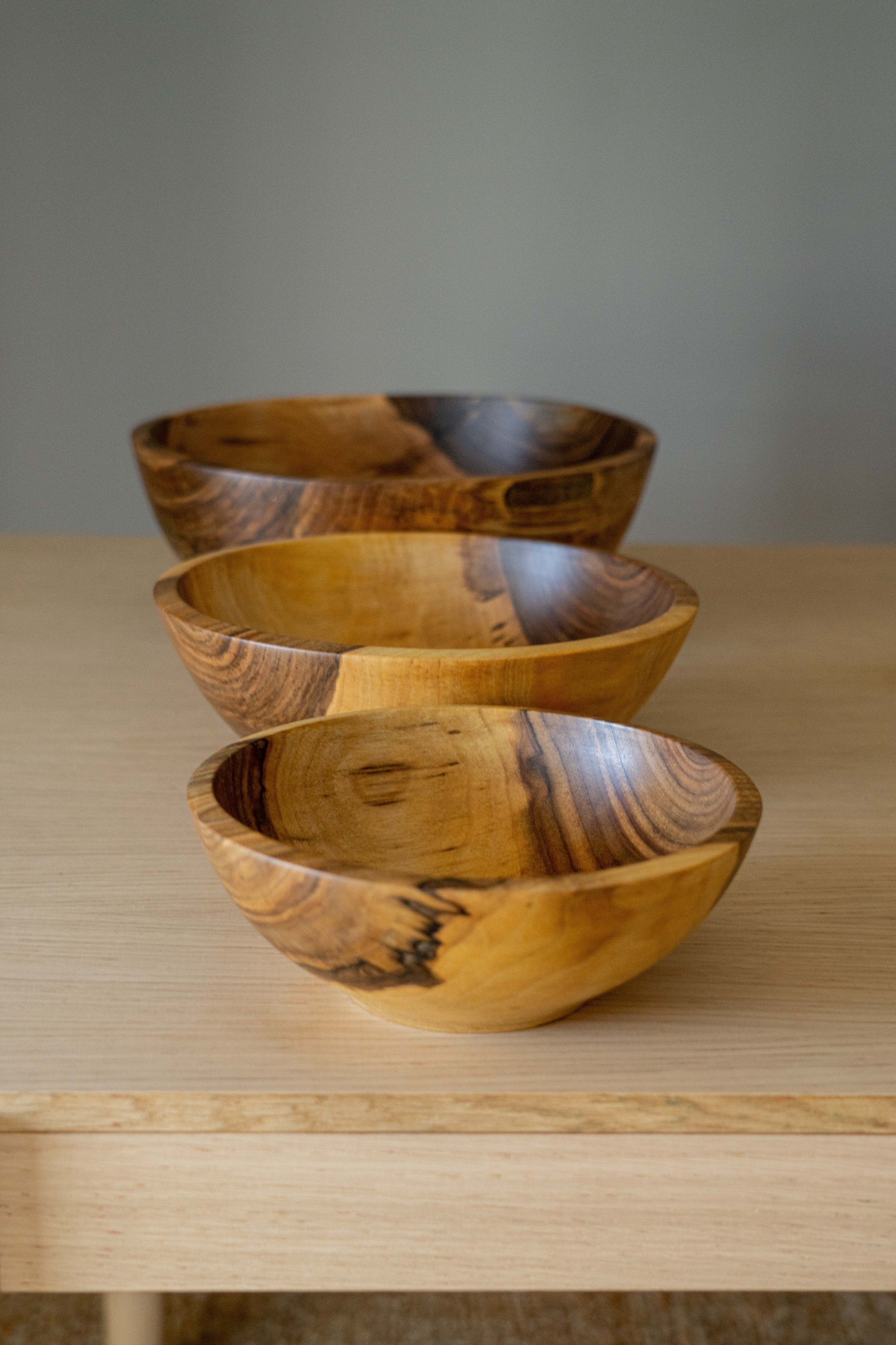 Hand Carved Walnut Wood Nesting Bowl Set