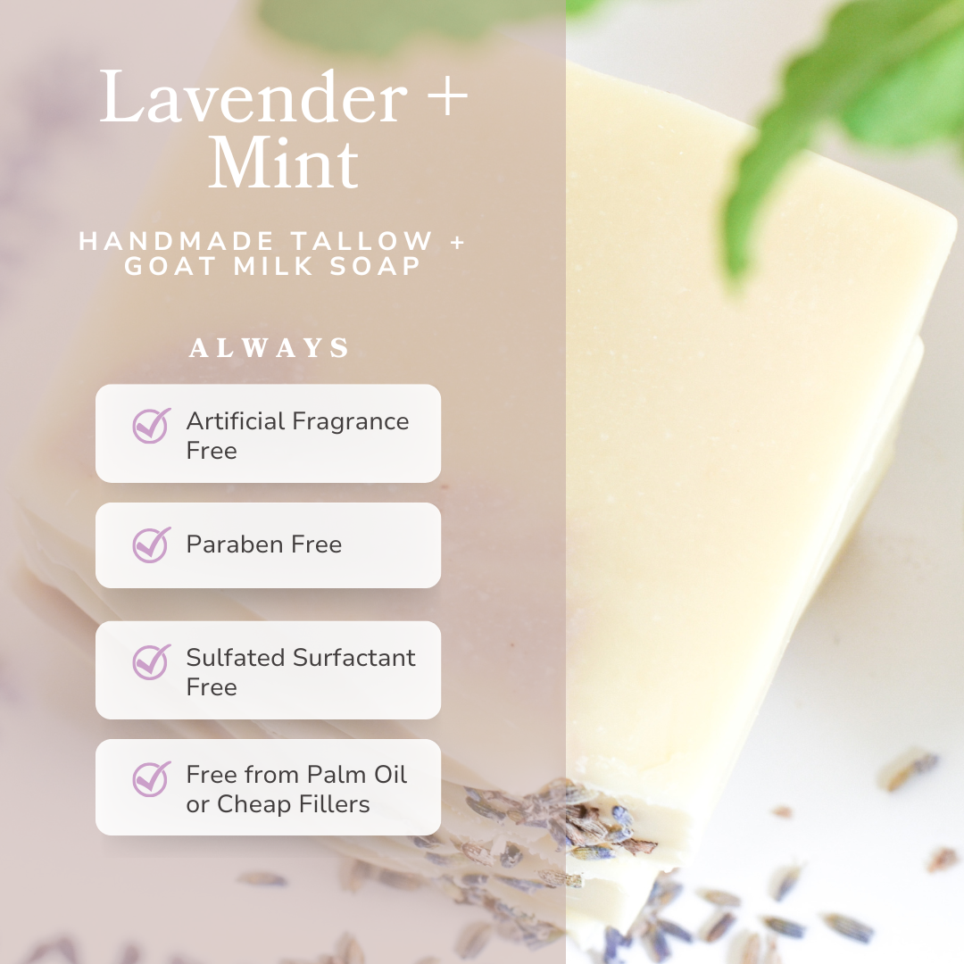 Lavender + Mint Handmade Tallow and Goat Milk Soap Bar - The Peony Haus