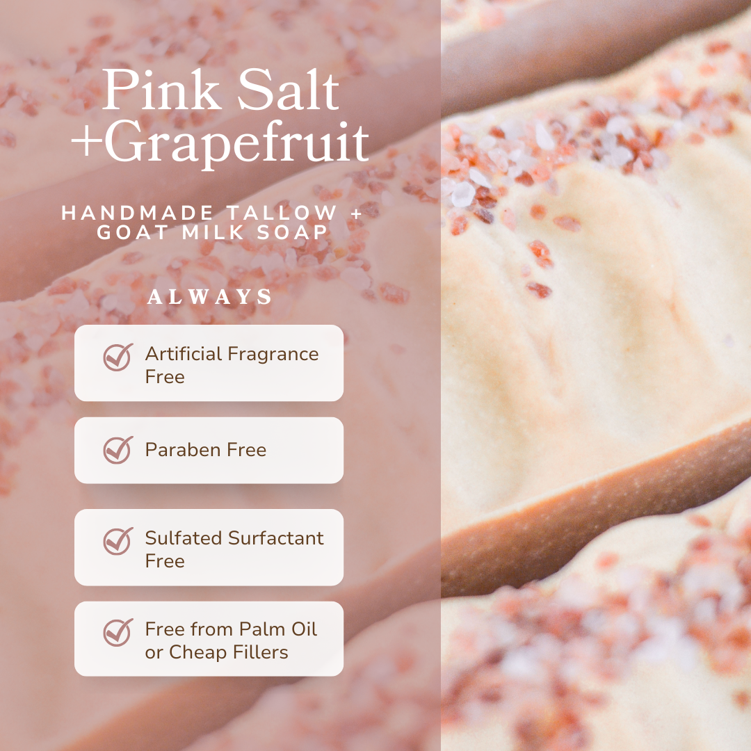 Pink Salt + Grapefruit Cleansing Bar Handmade Tallow and Goat Milk Soap Bar - The Peony Haus