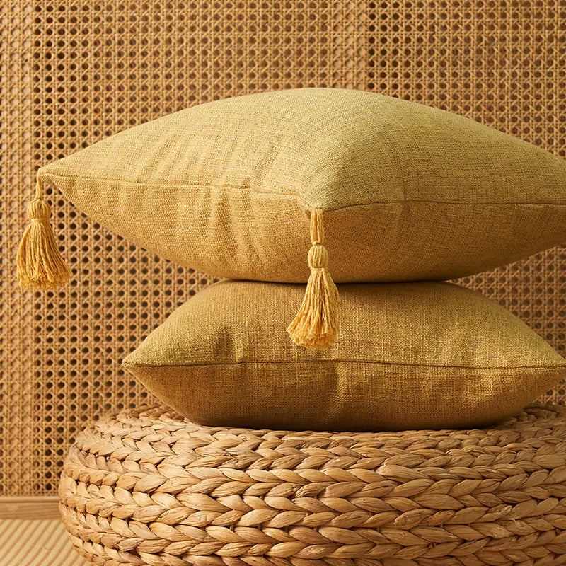Japanese Cotton Linen Tassel Pillowcase - Square Cover - The Peony Haus
