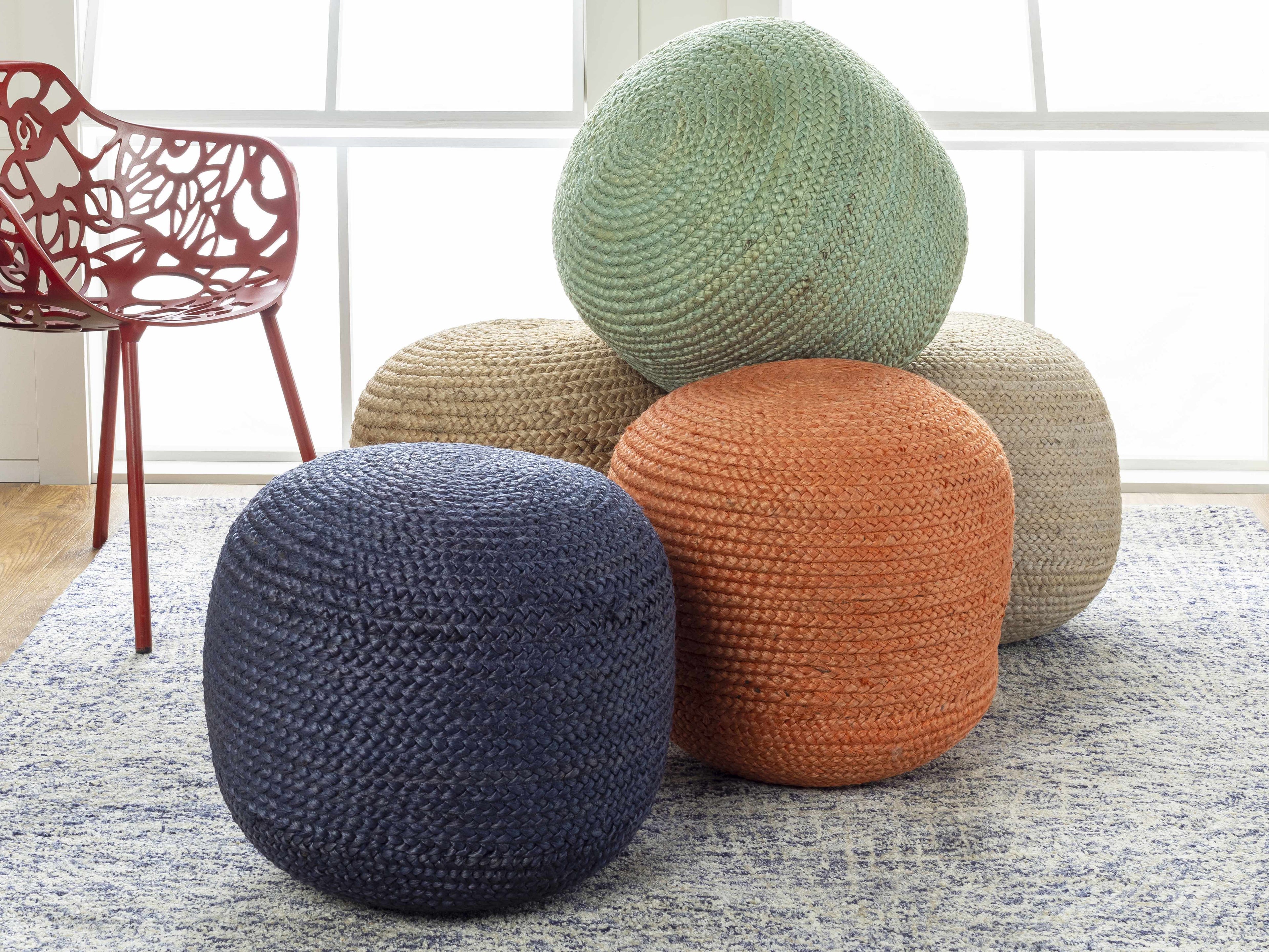 Kaumakani Knitted Jute Round Pouf - The Peony Haus