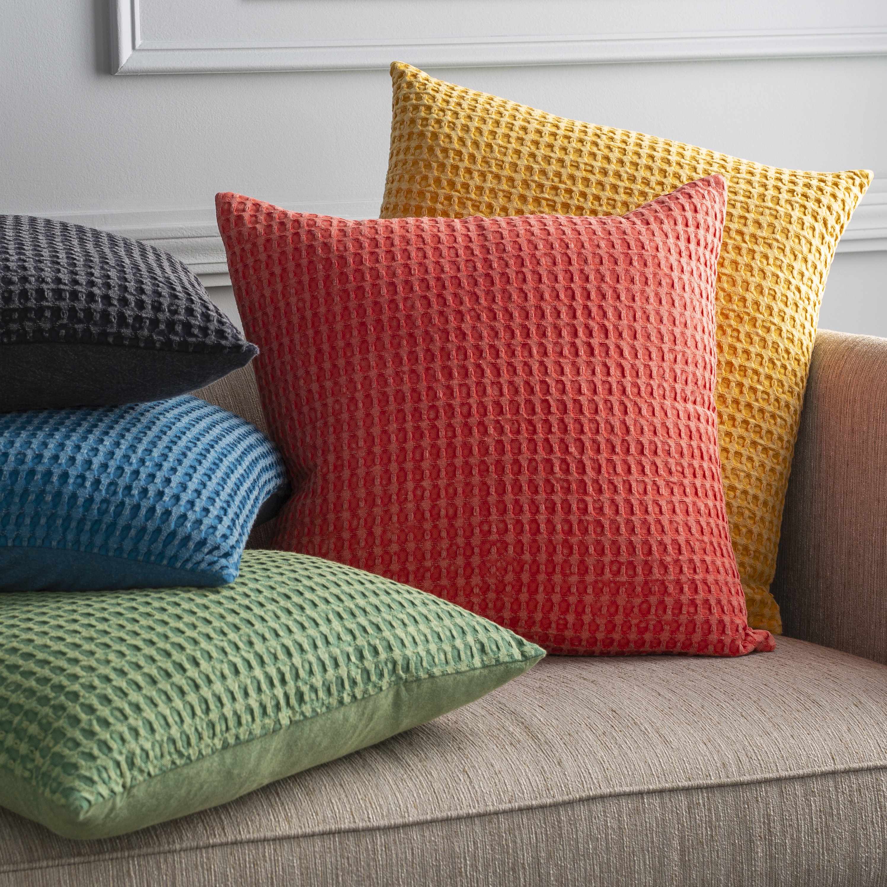 Solvang Textured Coral Cotton Square Throw Pillow - The Peony Haus