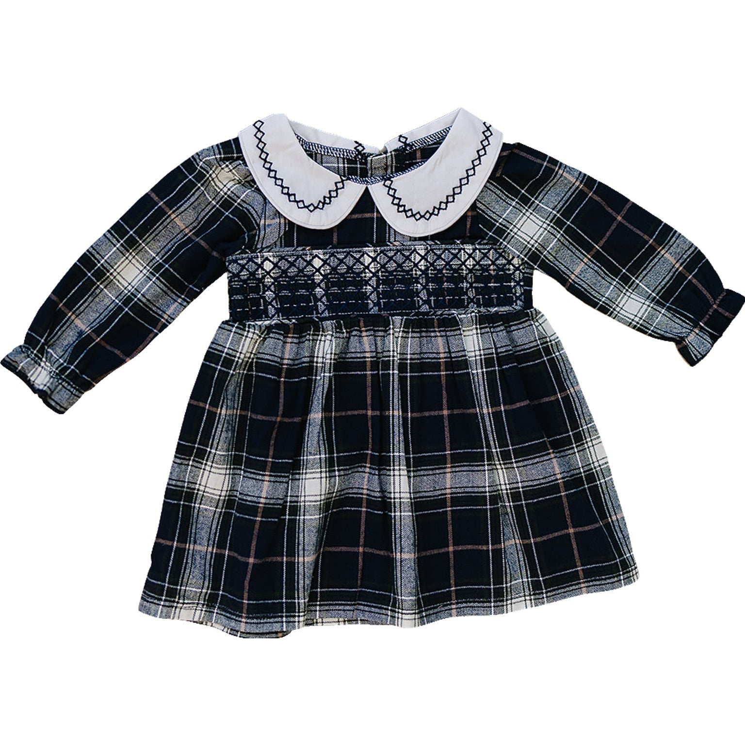 Navy Plaid Smocked Dress - 95% Cotton