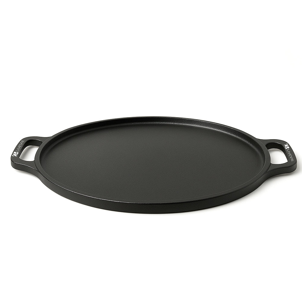 Cast Iron Tawa 12 Inch with Double Handle Pre-Seasoned Flat Tawa for - The Peony Haus