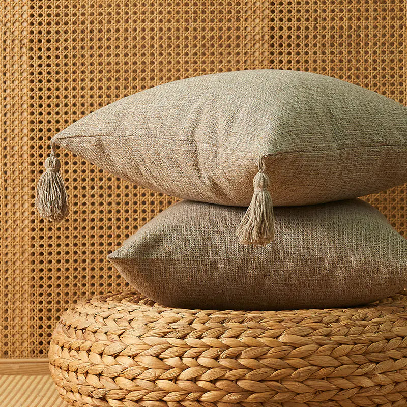 Japanese Cotton Linen Tassel Pillowcase - Square Cover - The Peony Haus