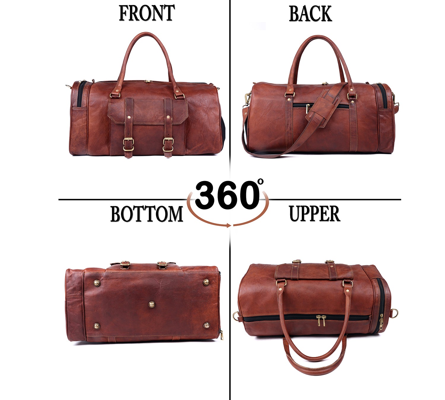 Handmade Genuine Leather Travel Duffel Bag with Shoe Compartment - The Peony Haus