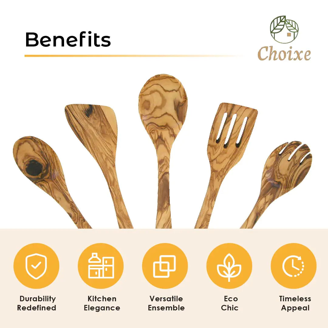 Olive Wood Kitchen Servers Set -5 pcs - The Peony Haus