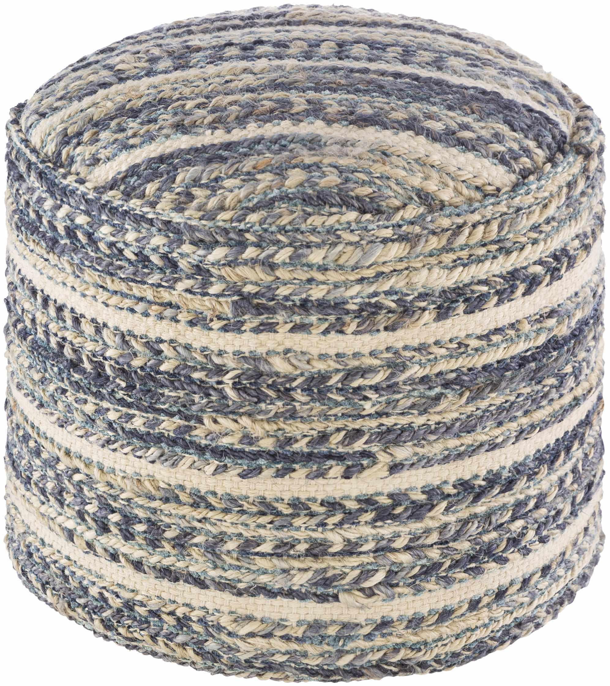 Grayville PTeal Hand Woven Jute Cylindrical Pouf - The Peony Haus