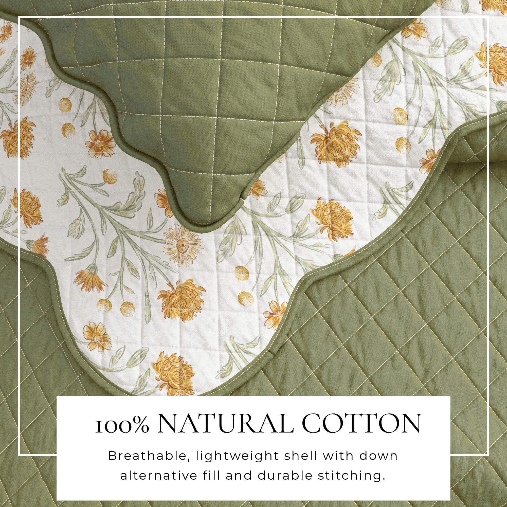Floral Print & Scallopeded Edge Cotton Quilt Set - Illiana Collection - The Peony Haus