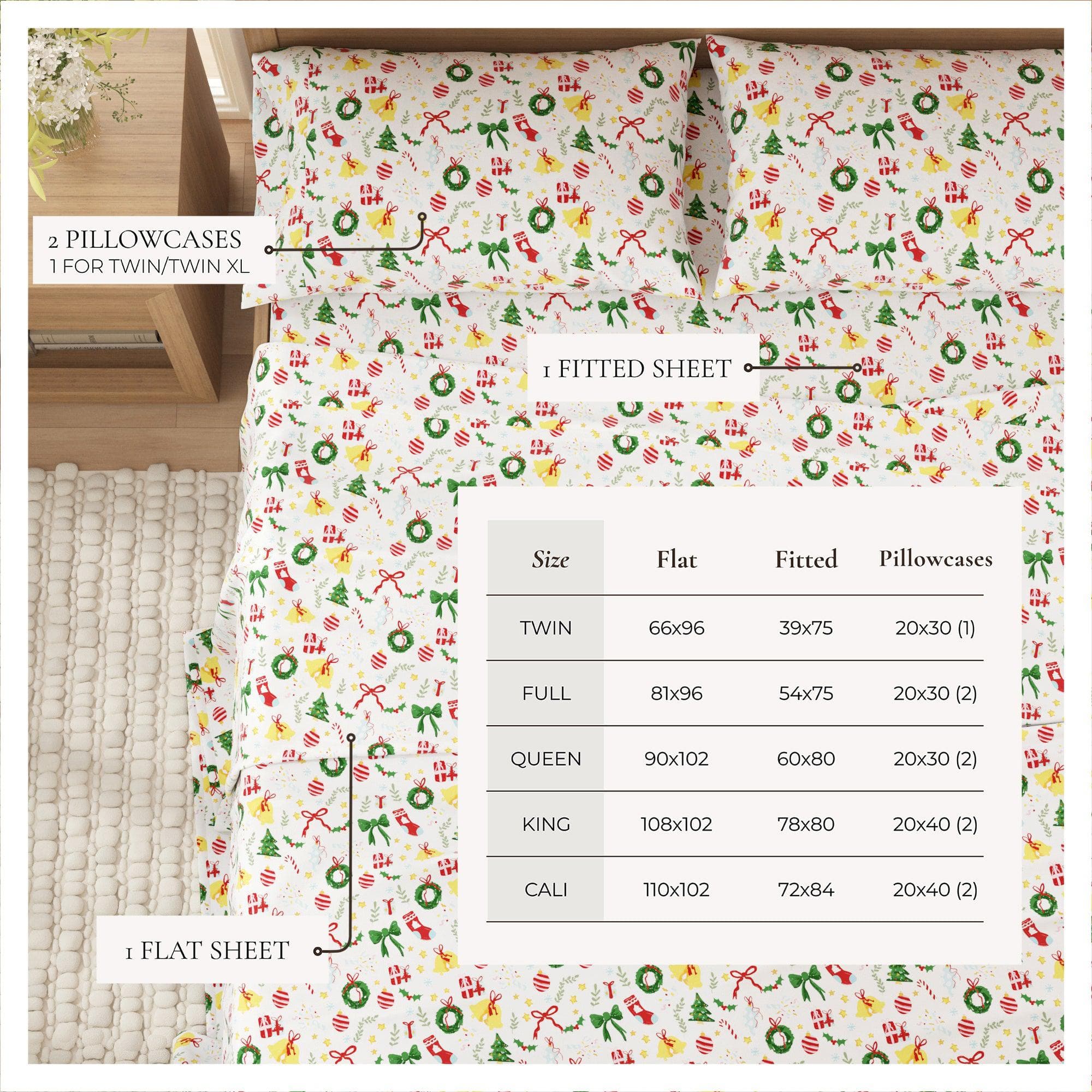 4-Piece Turkish Cotton Christmas Flannel Sheet - Whittaker Collection - The Peony Haus