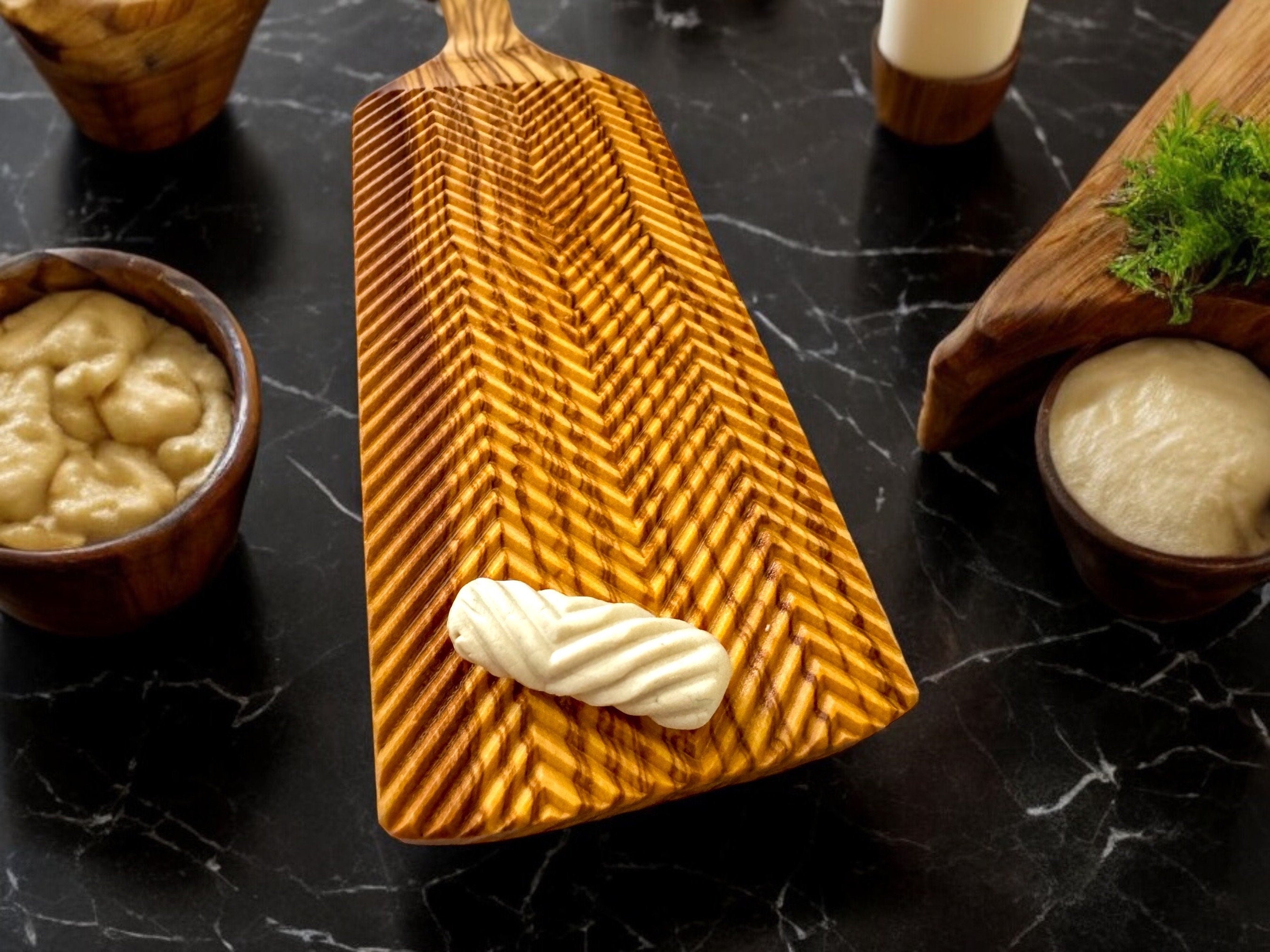 Olive Wood Gnocchi Board – Deep Grooves for Classic Texture - The Peony Haus