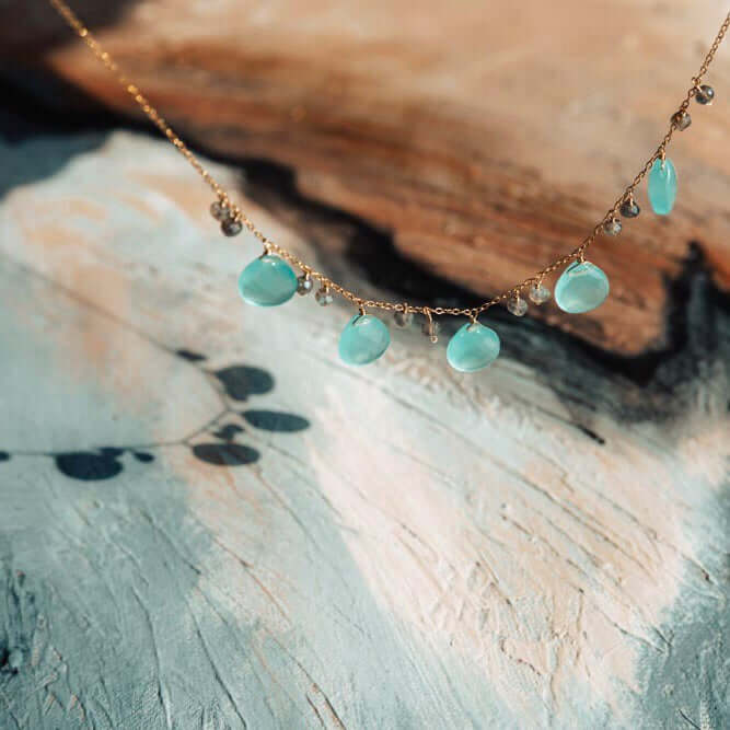 Aqua Chalcedony & Labradorite Dewdrop Necklace